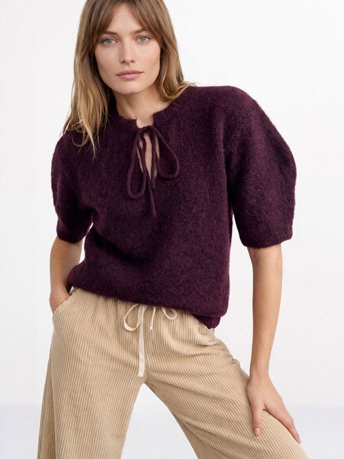 Pull manches courtes doux avec laine Femme Rouge IA-PL194 MV1