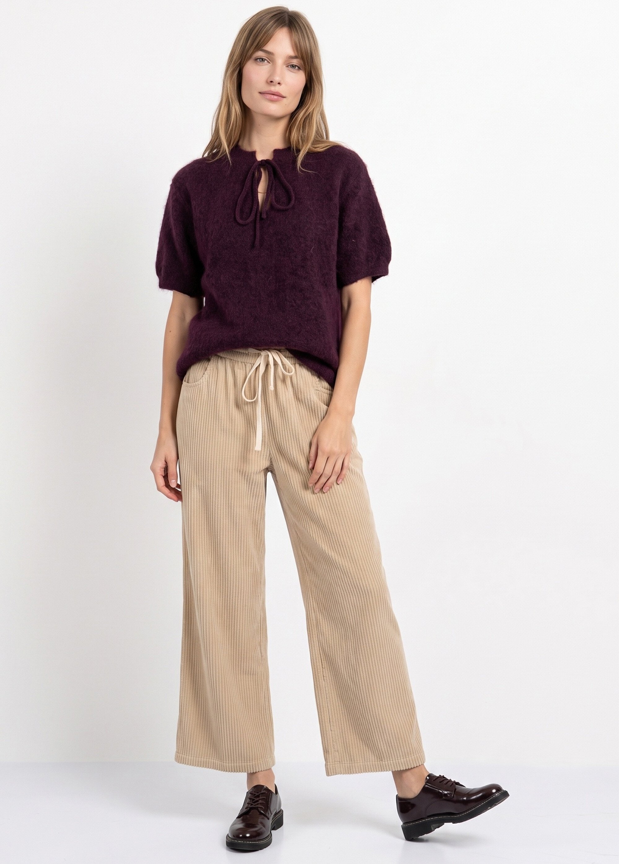 Pull manches courtes doux avec laine Femme Rouge IA-PL194 SI1