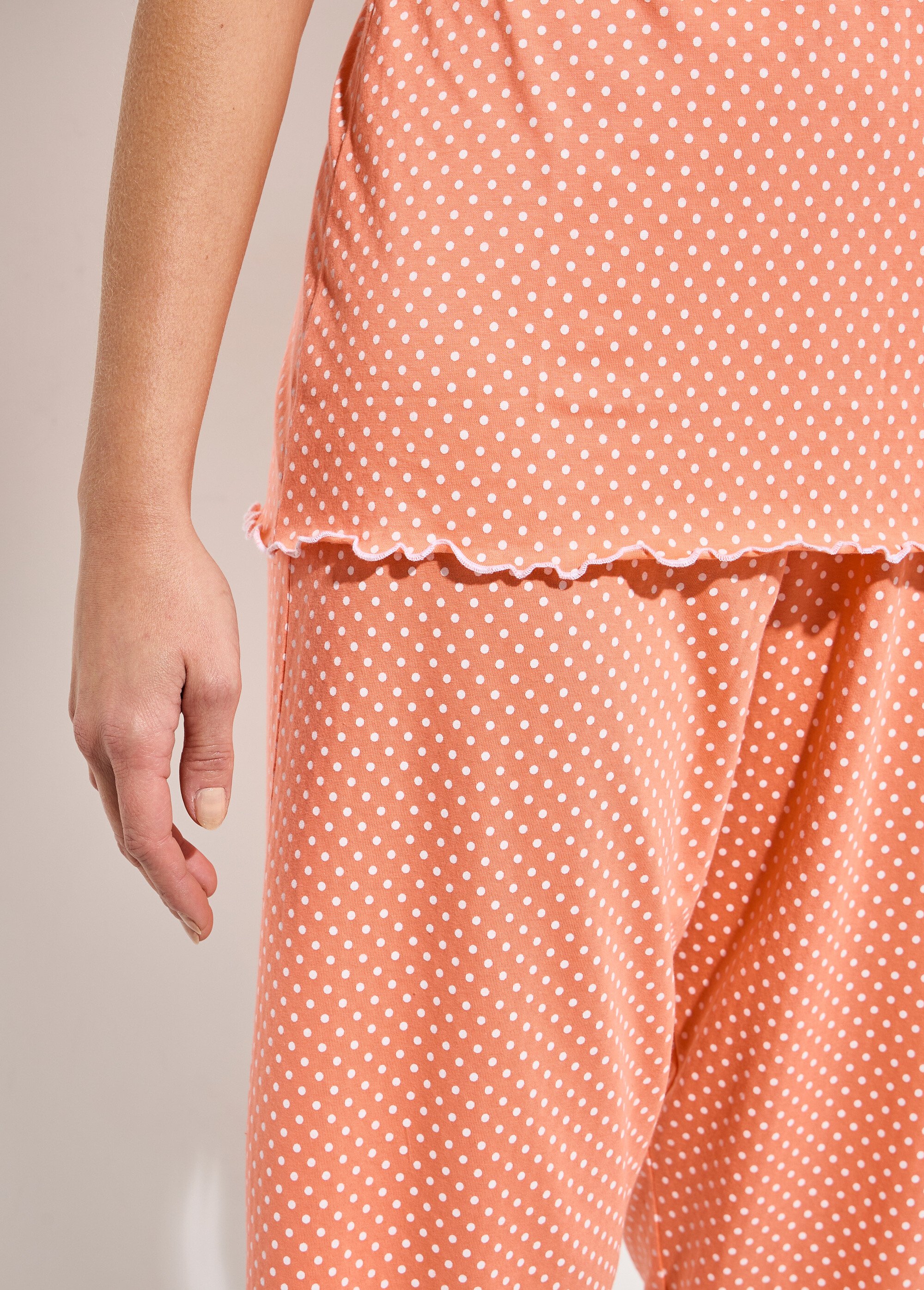 Pyjama corsaire fines bretelles coton imprimé pois Femme Rose STRASS DE2