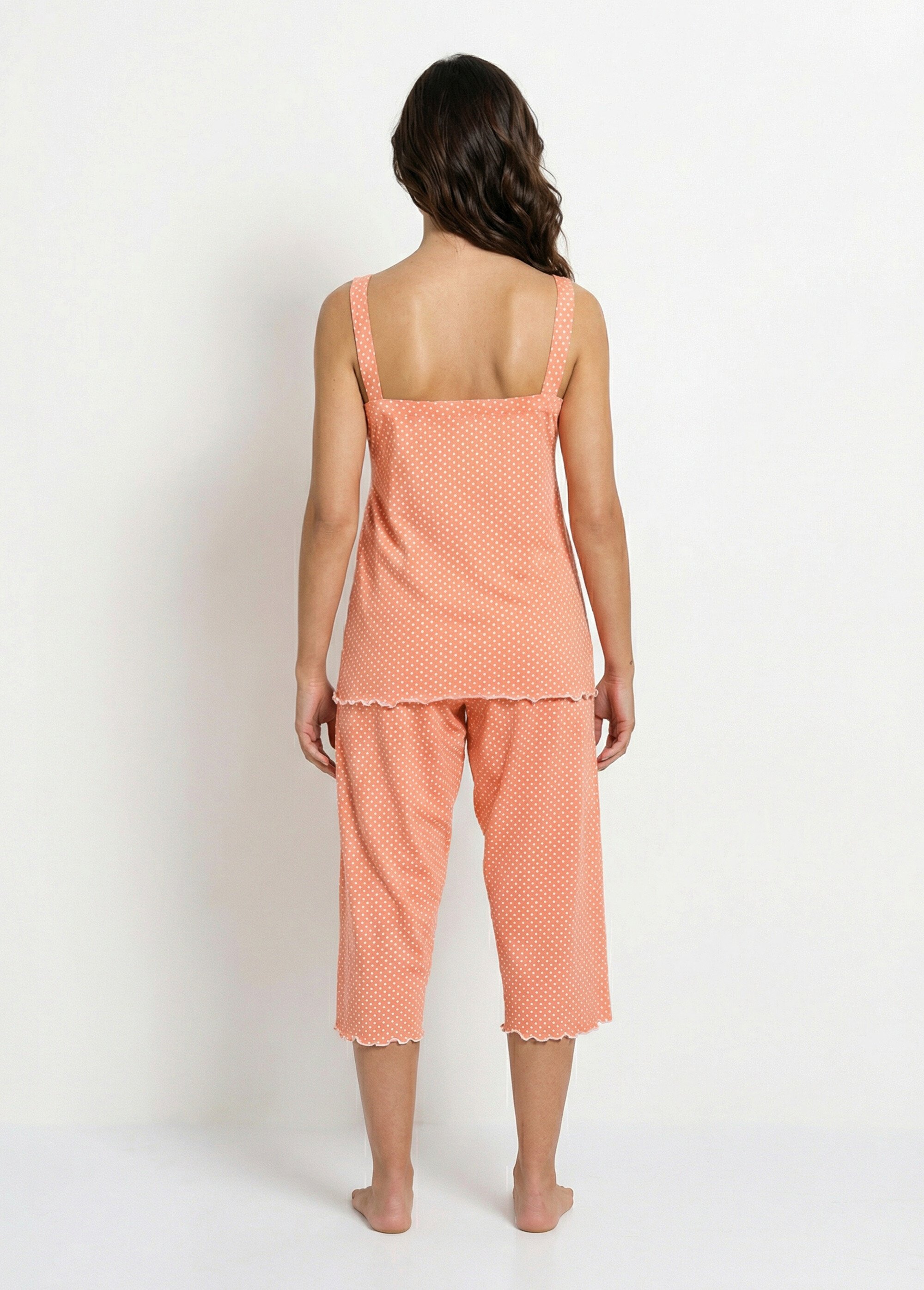 Pyjama corsaire fines bretelles coton imprimé pois Femme Rose STRASS DO1