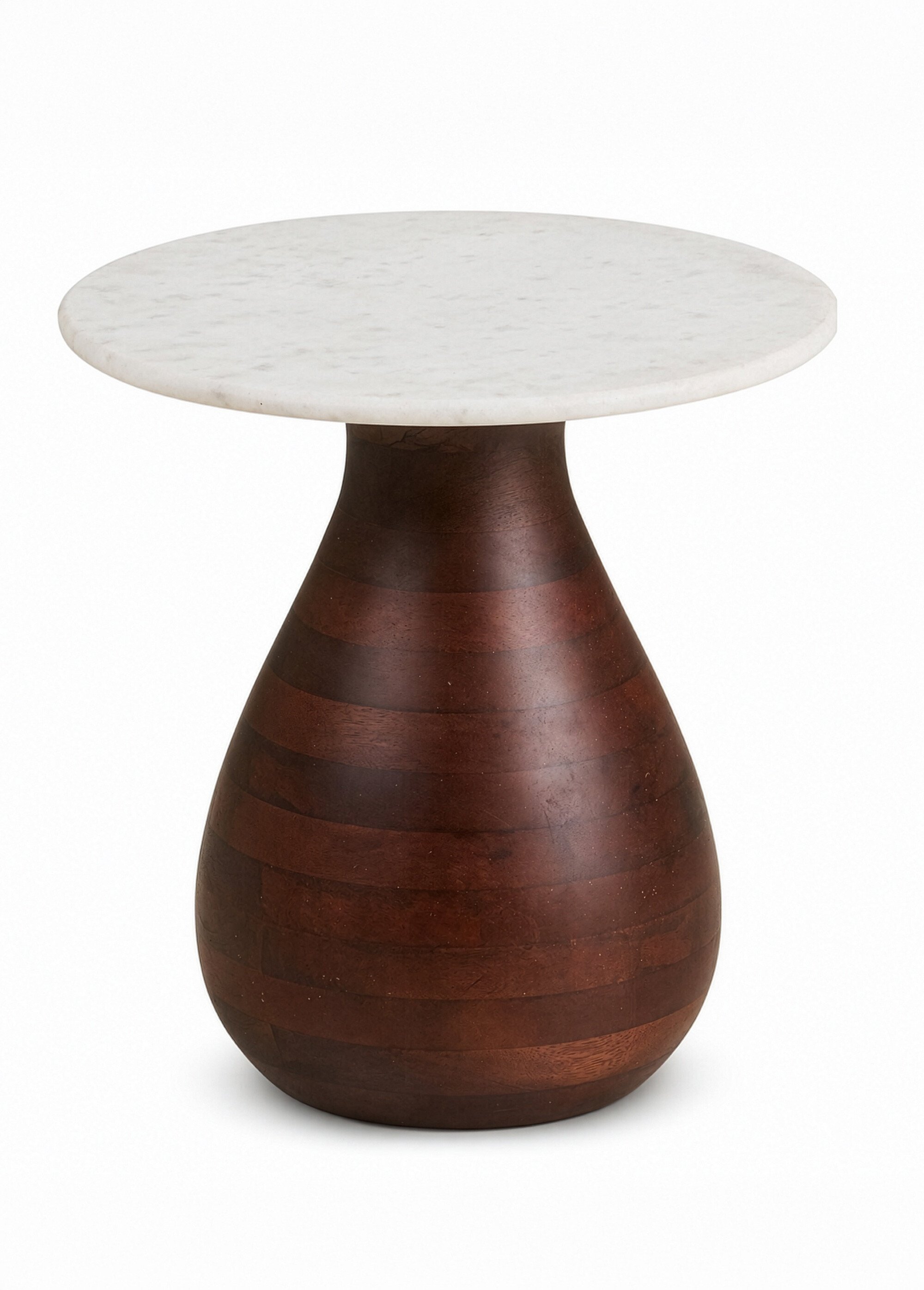 Table d'appoint marbre et manguier HEIDE BLANC ET BRUN FONCE HN-2151502 FA1