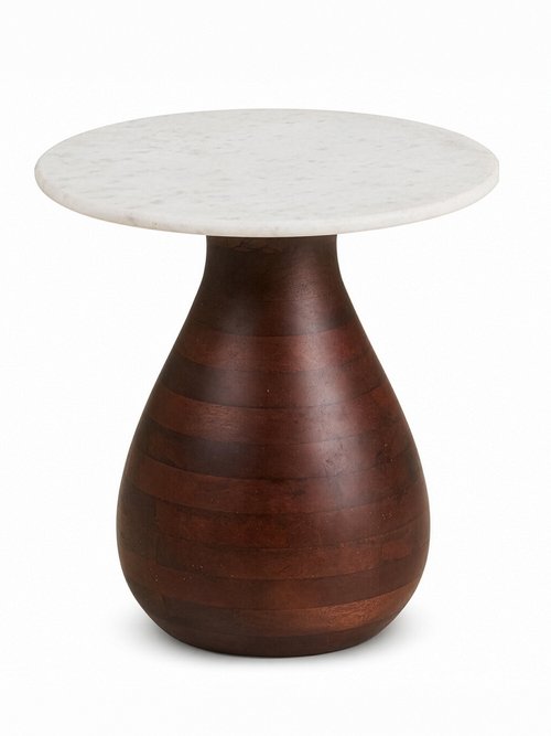 Table d'appoint marbre et manguier HEIDE BLANC ET BRUN FONCE HN-2151502 FA1
