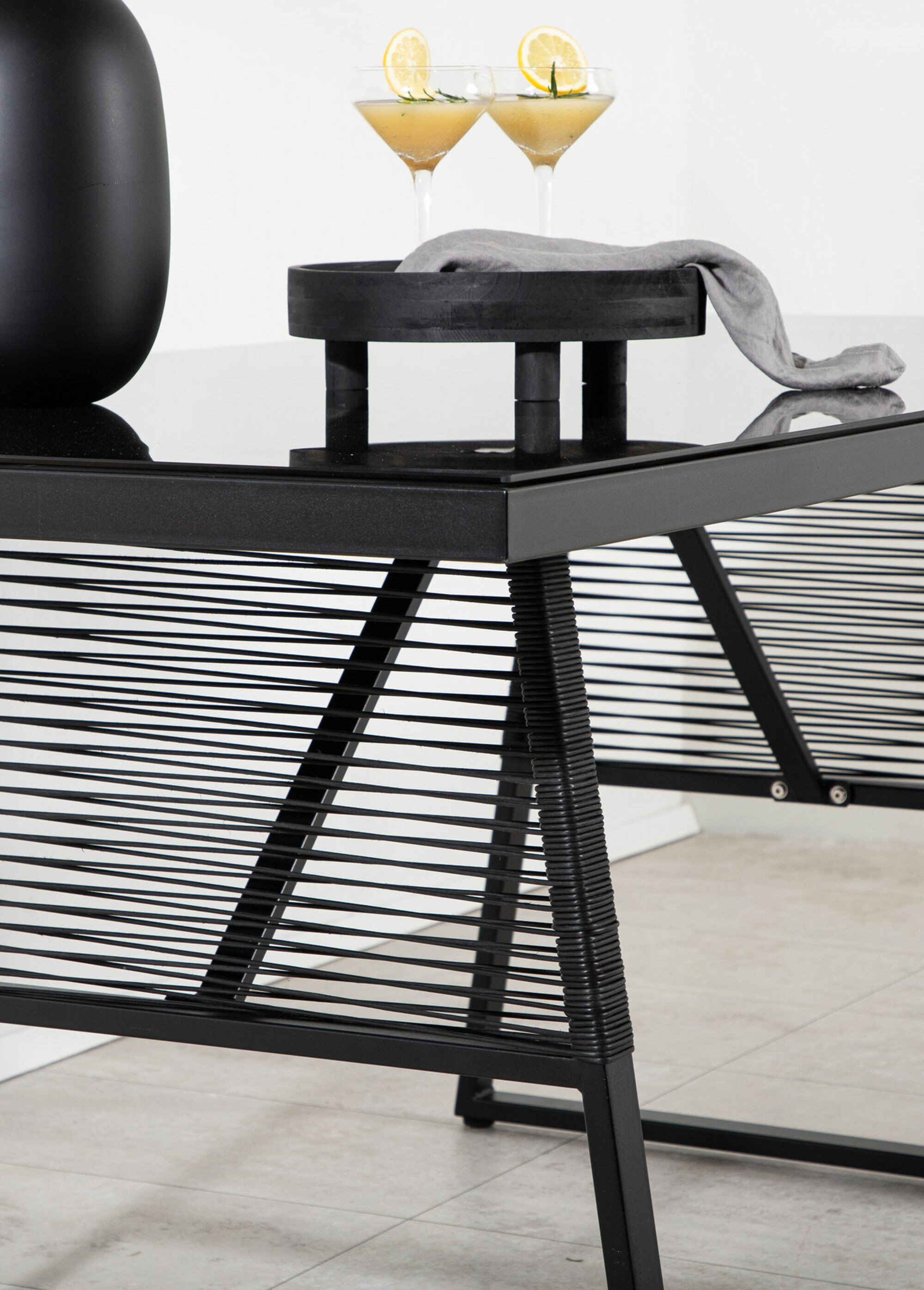 Table d'extérieur alu, verre et corde NOIR VEN-1524-408 DE2