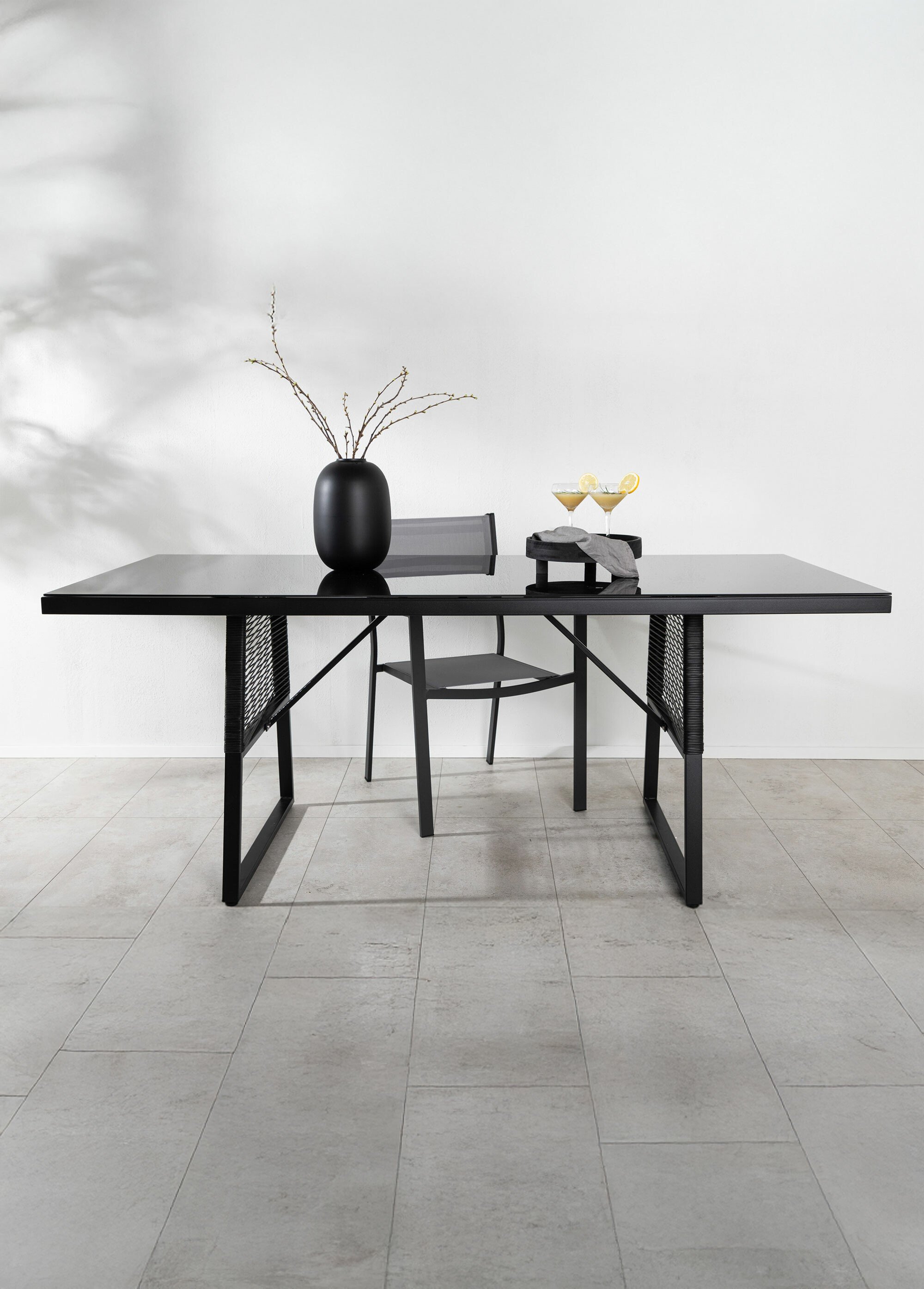 Table d'extérieur alu, verre et corde NOIR VEN-1524-408 SI1