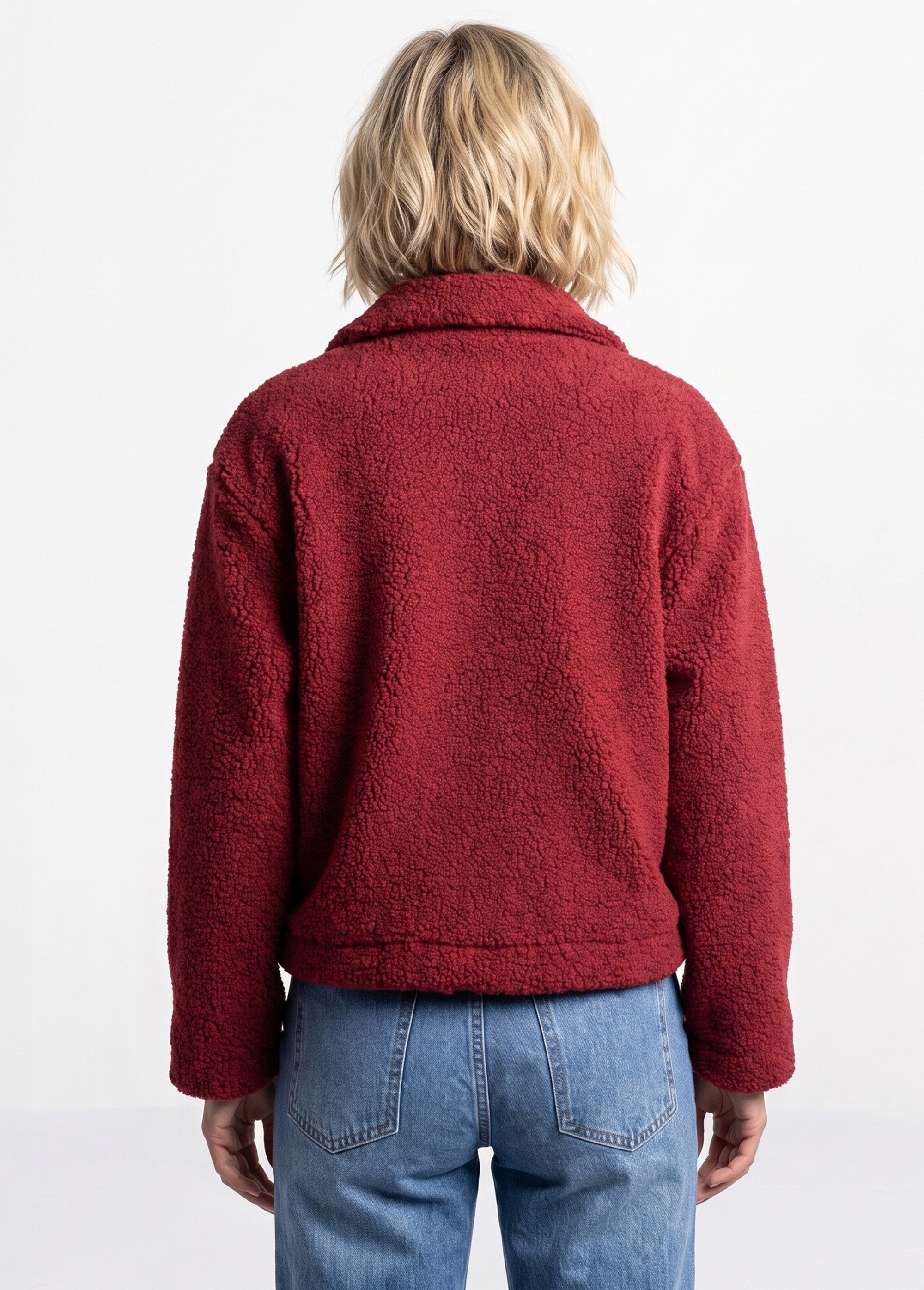 Veste maille bouclette intérieur polaire Femme Rouge IA-R7013 DO1