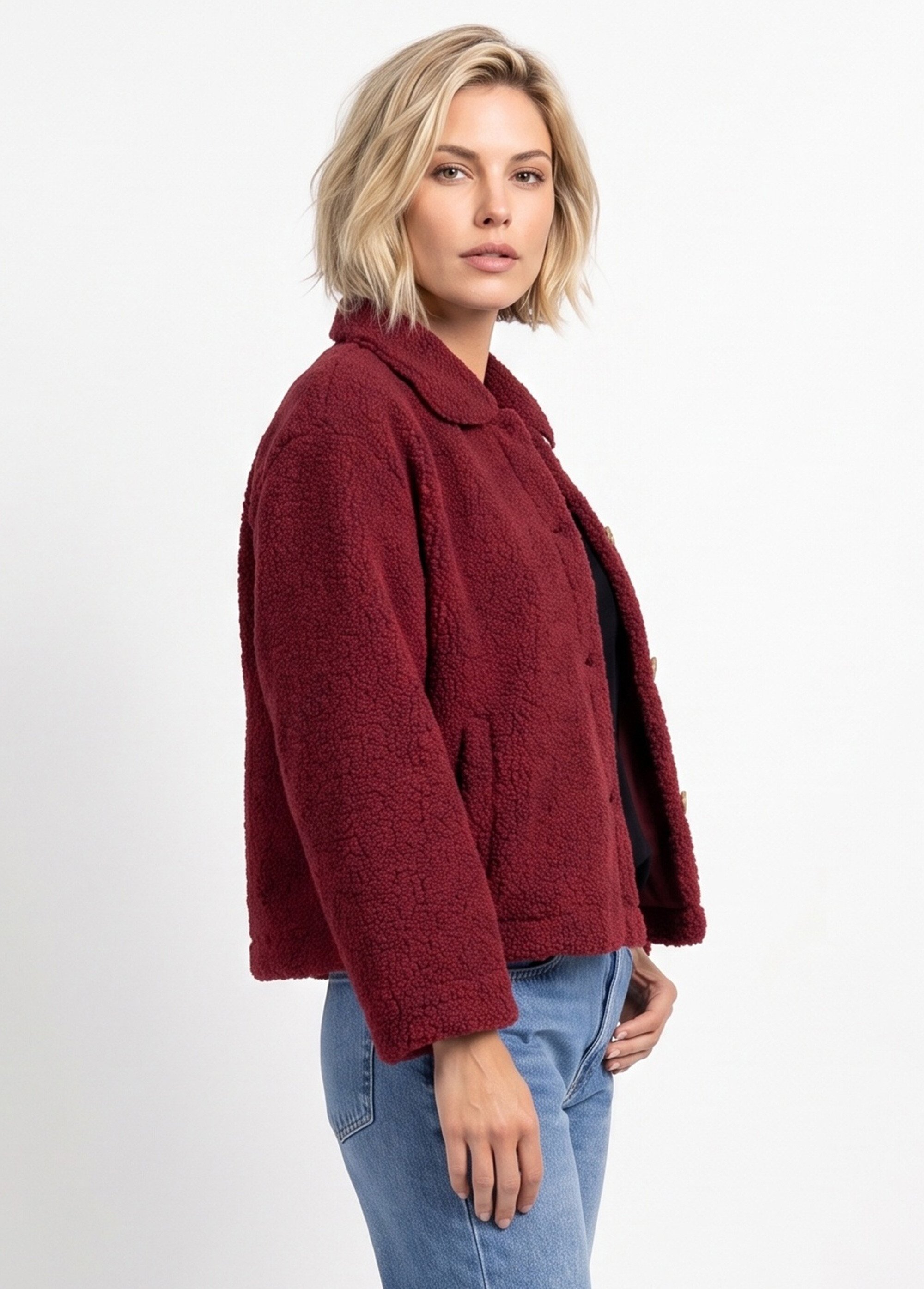 Veste maille bouclette intérieur polaire Femme Rouge IA-R7013 DR1