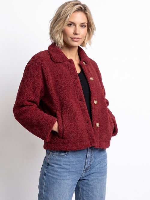 Veste maille bouclette intérieur polaire Femme Rouge IA-R7013 FA1