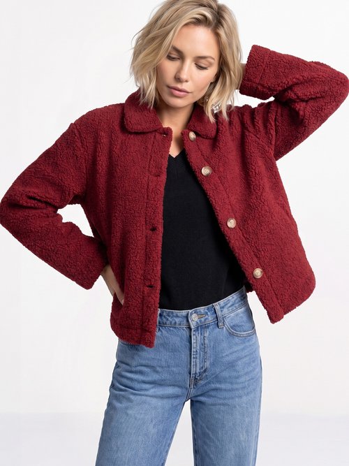 Veste maille bouclette intérieur polaire Femme Rouge IA-R7013 MV1