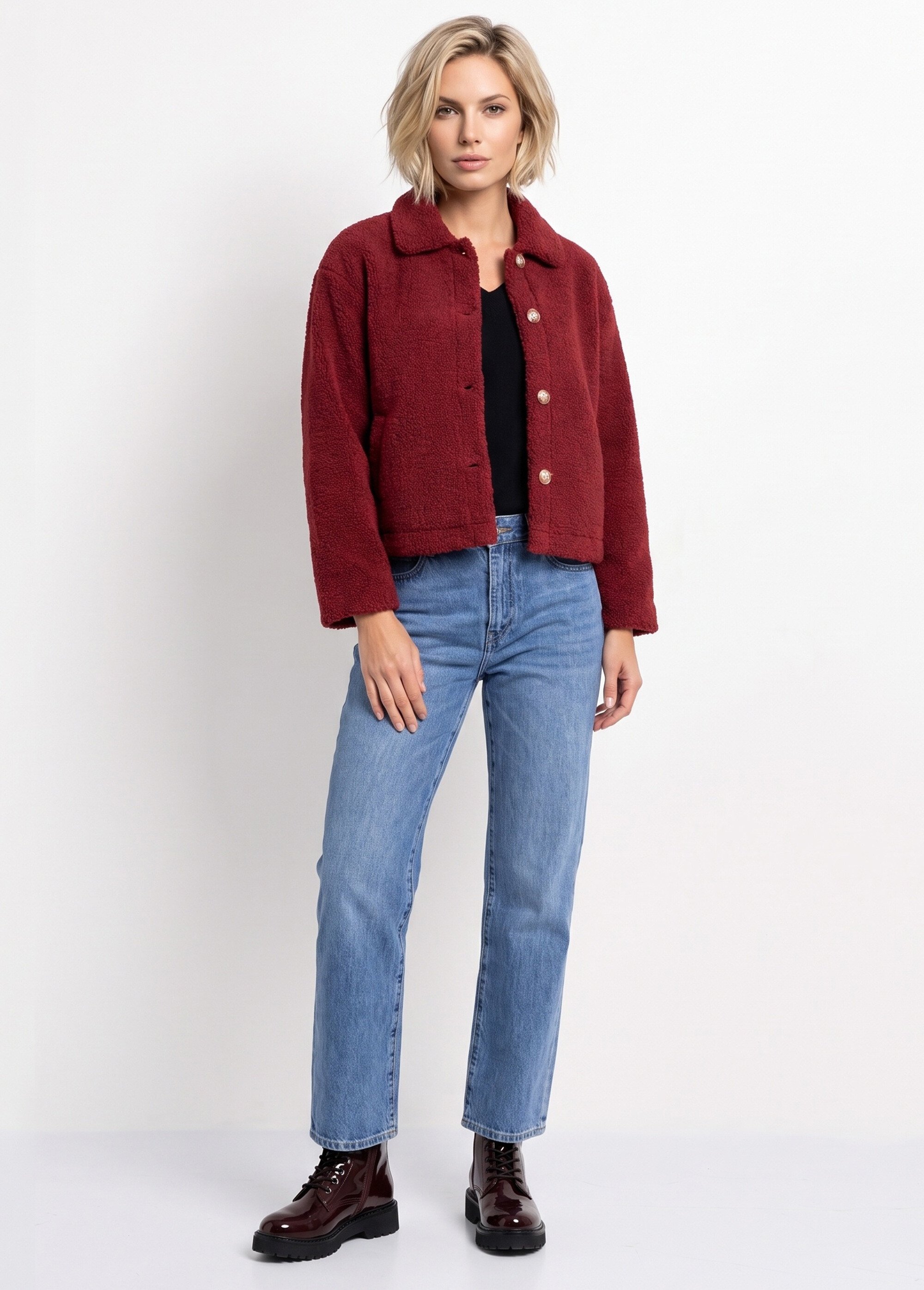 Veste maille bouclette intérieur polaire Femme Rouge IA-R7013 SI1