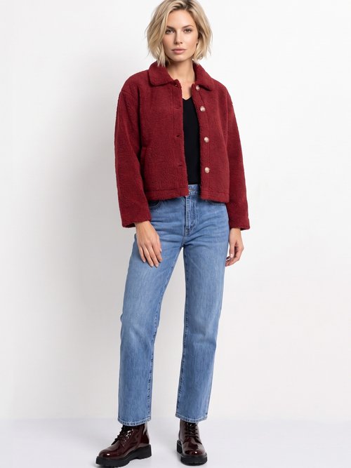 Veste maille bouclette intérieur polaire Femme Rouge IA-R7013 SI1