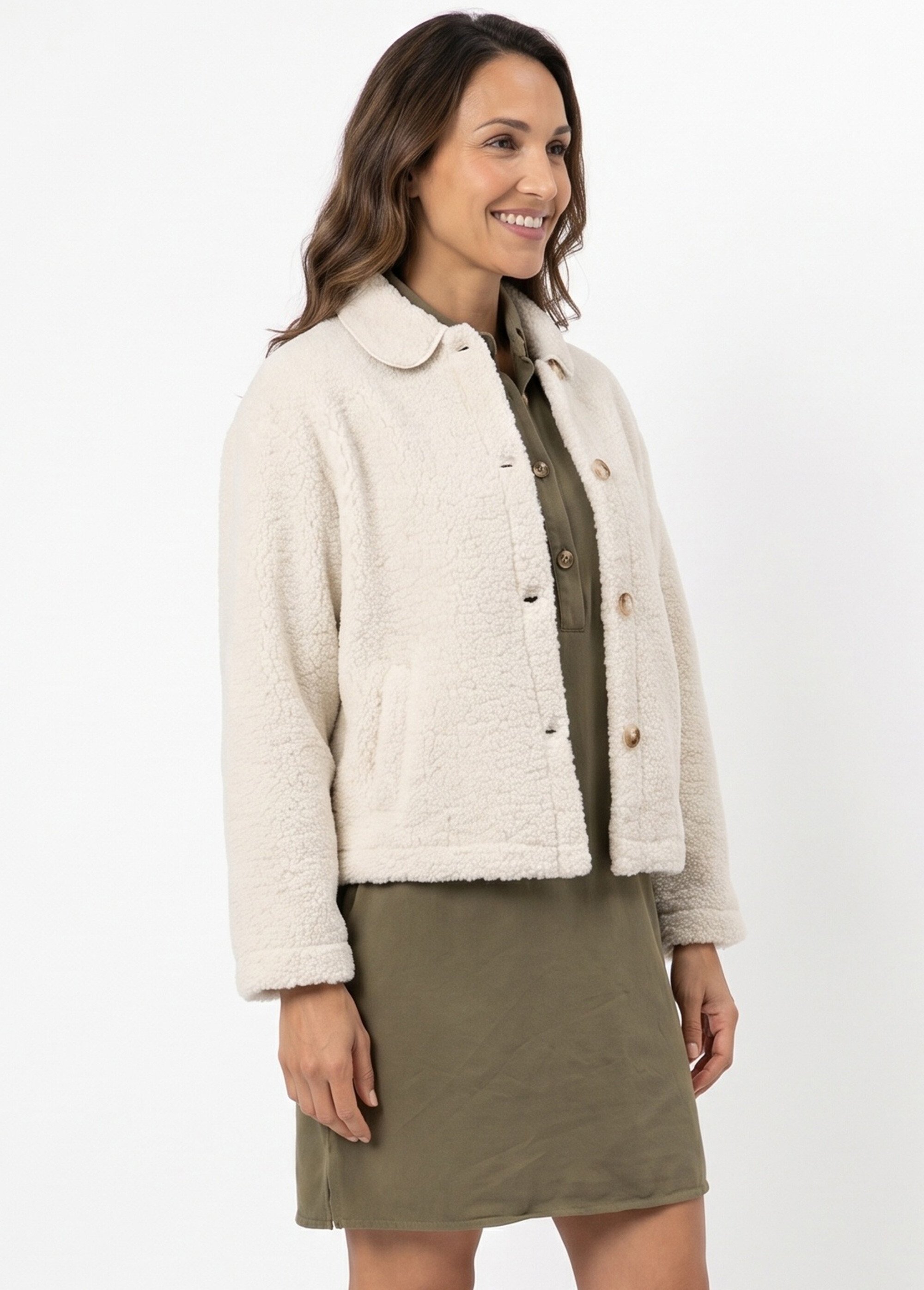 Veste maille bouclette intérieur polaire Femme Beige IA-R7013 DR1