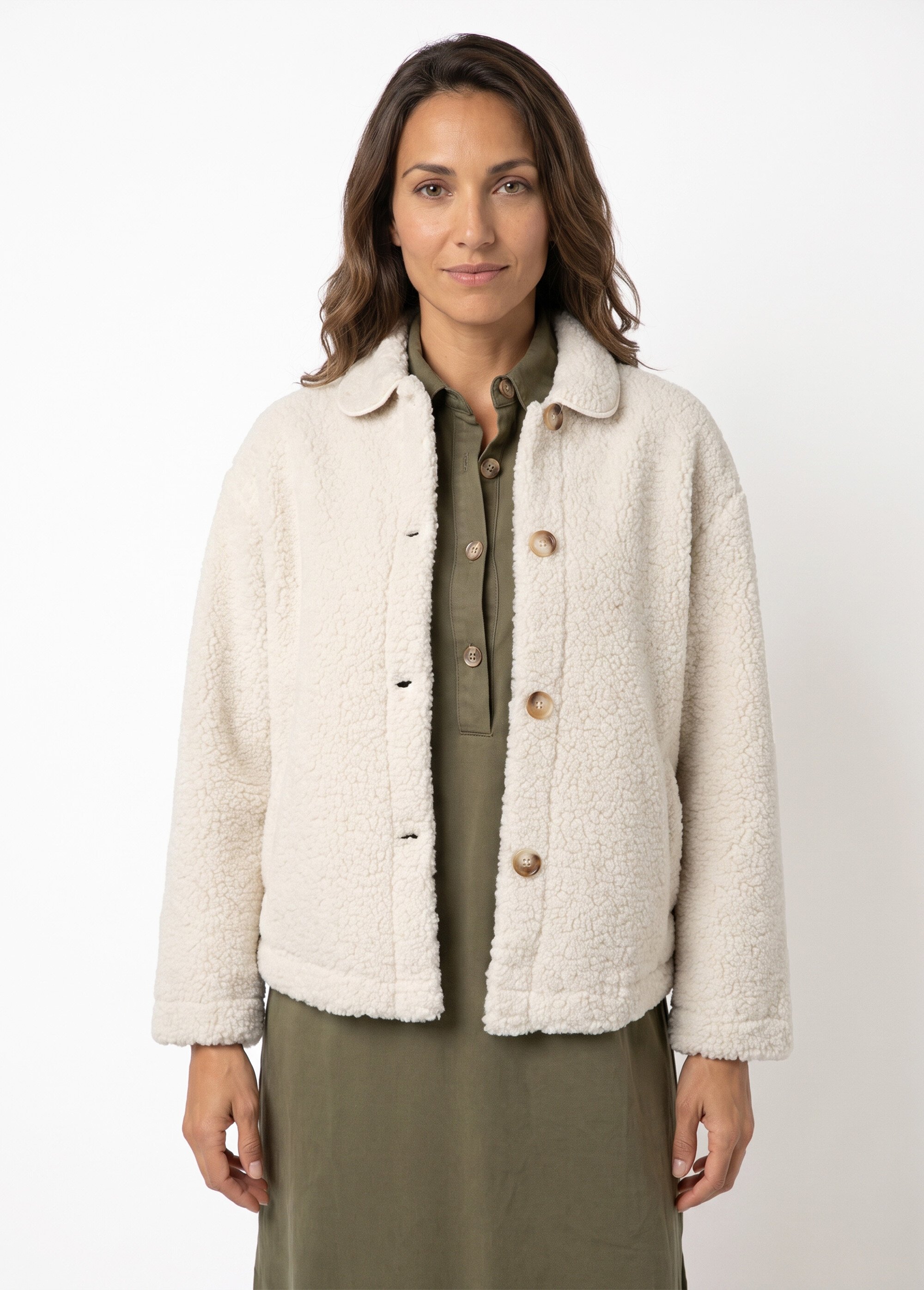 Veste maille bouclette intérieur polaire Femme Beige IA-R7013 FA1