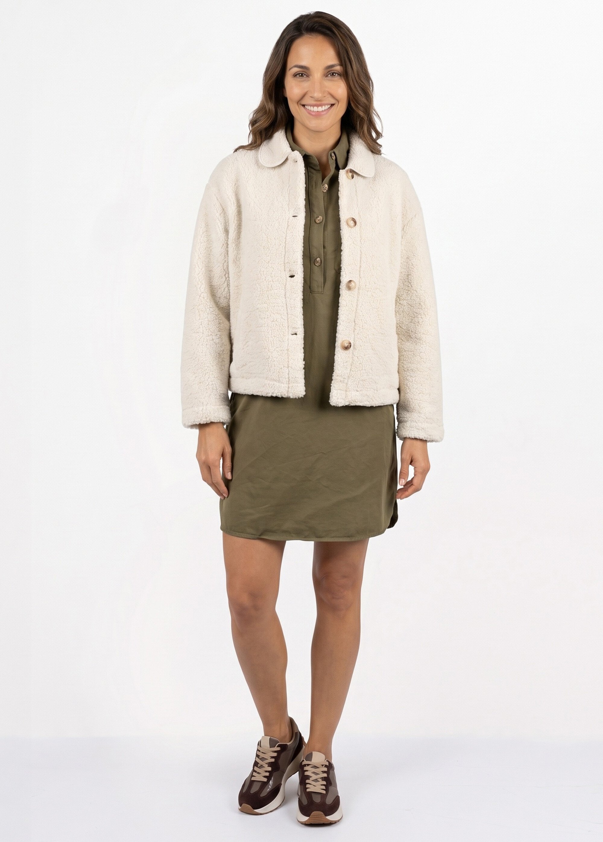 Veste maille bouclette intérieur polaire Femme Beige IA-R7013 SI1