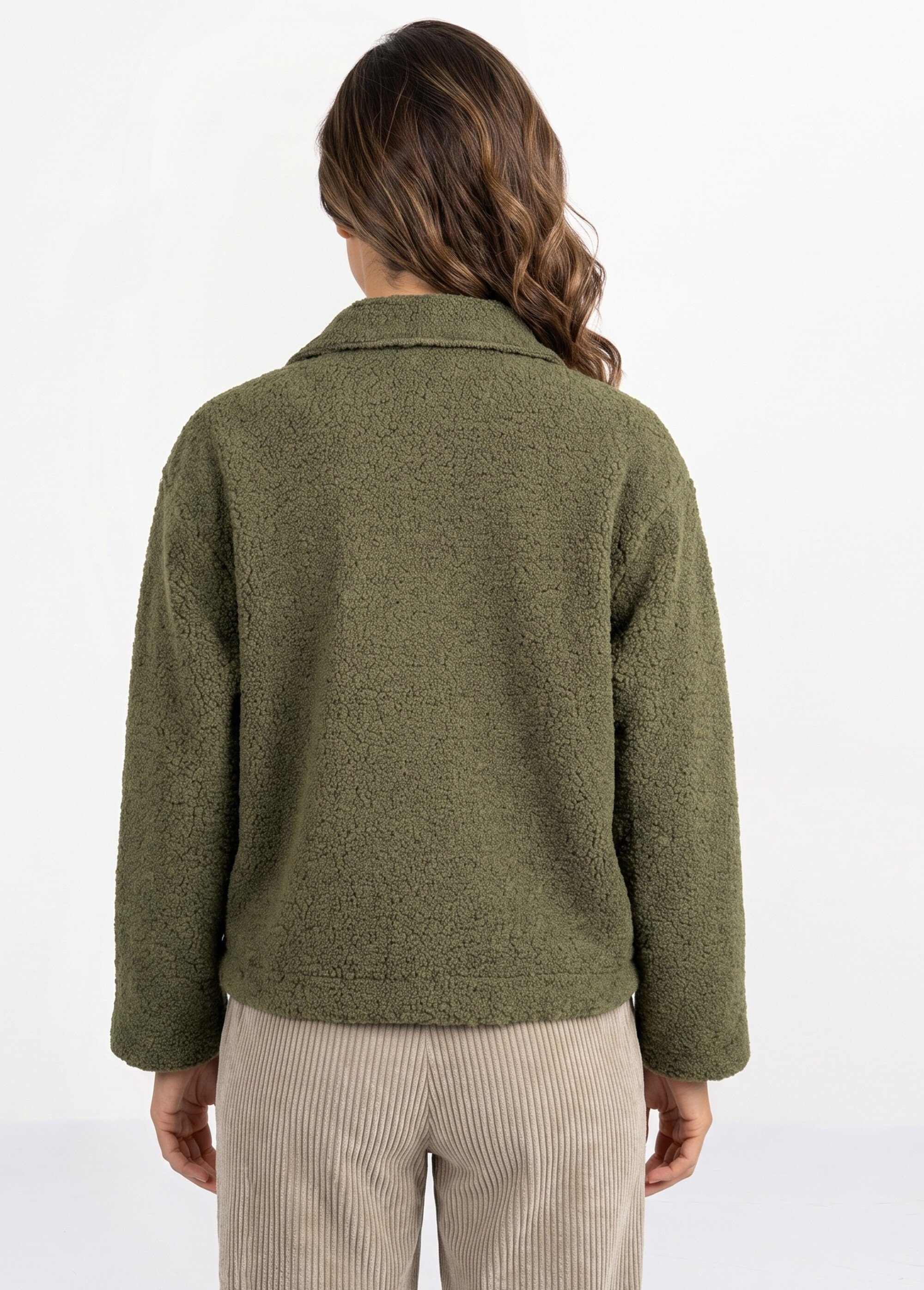 Veste maille bouclette intérieur polaire Femme Vert IA-R7013 DO1