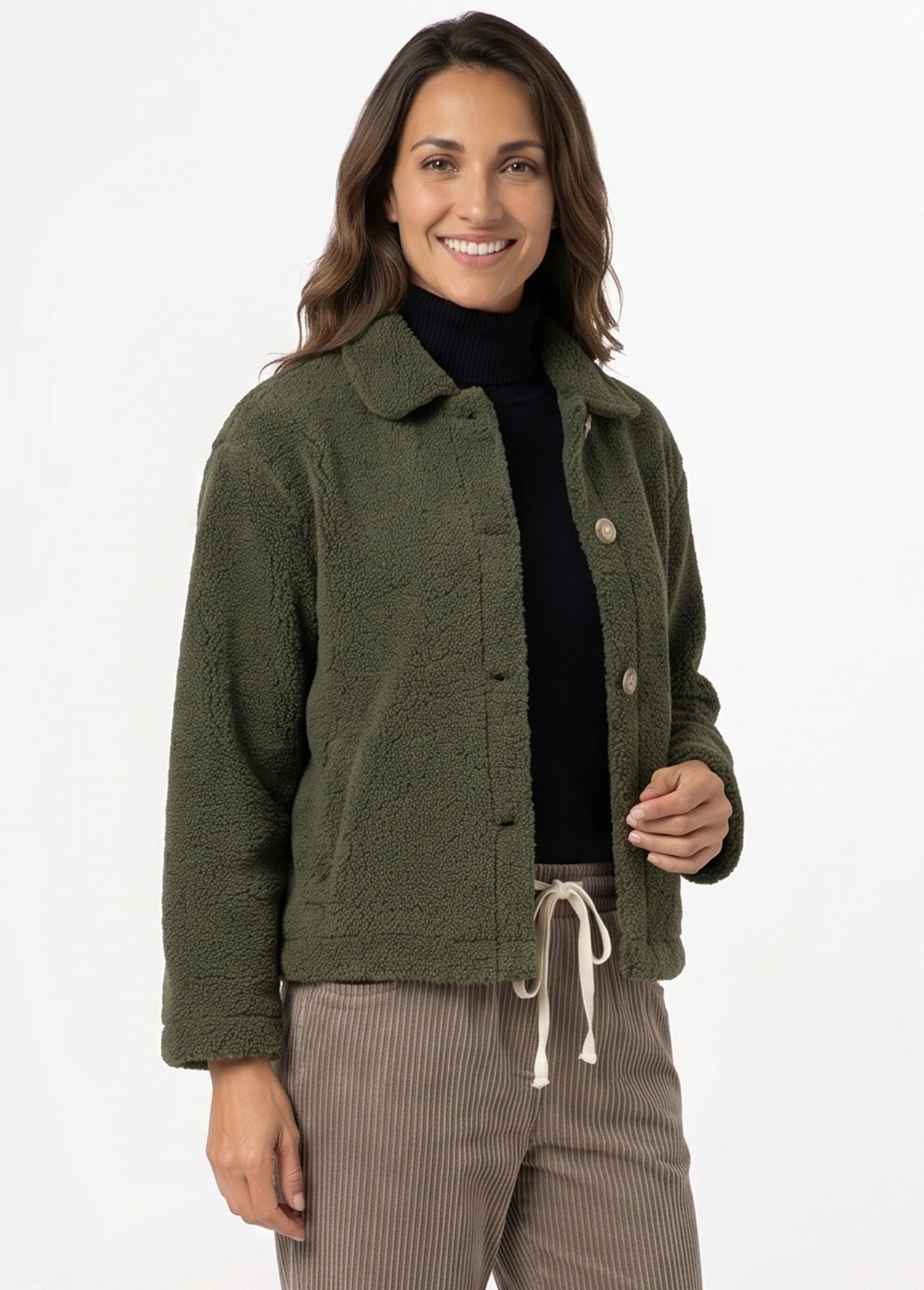 Veste maille bouclette intérieur polaire Femme Vert IA-R7013 DR1