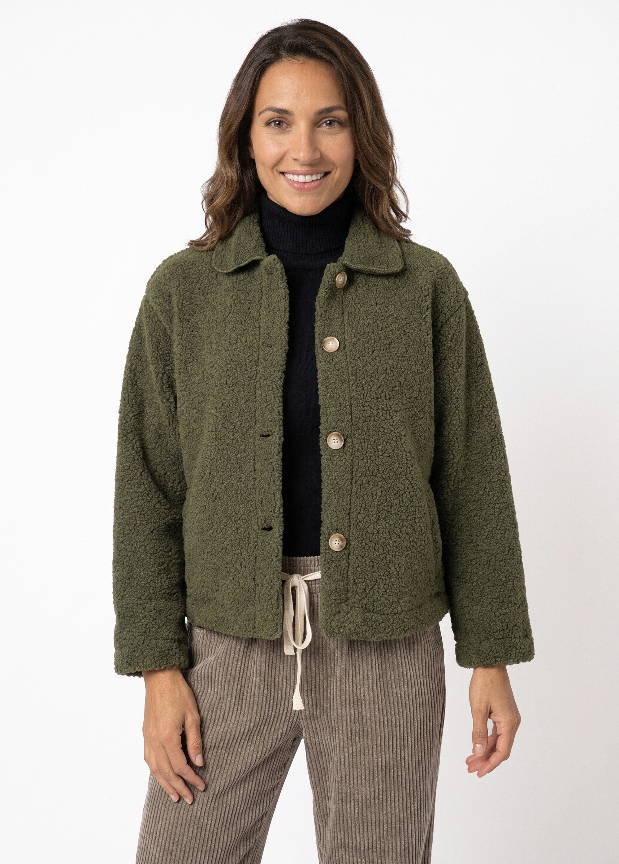 Veste maille bouclette intérieur polaire Femme Vert IA-R7013 FA1
