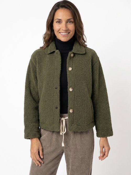 Veste maille bouclette intérieur polaire Femme Vert IA-R7013 FA1