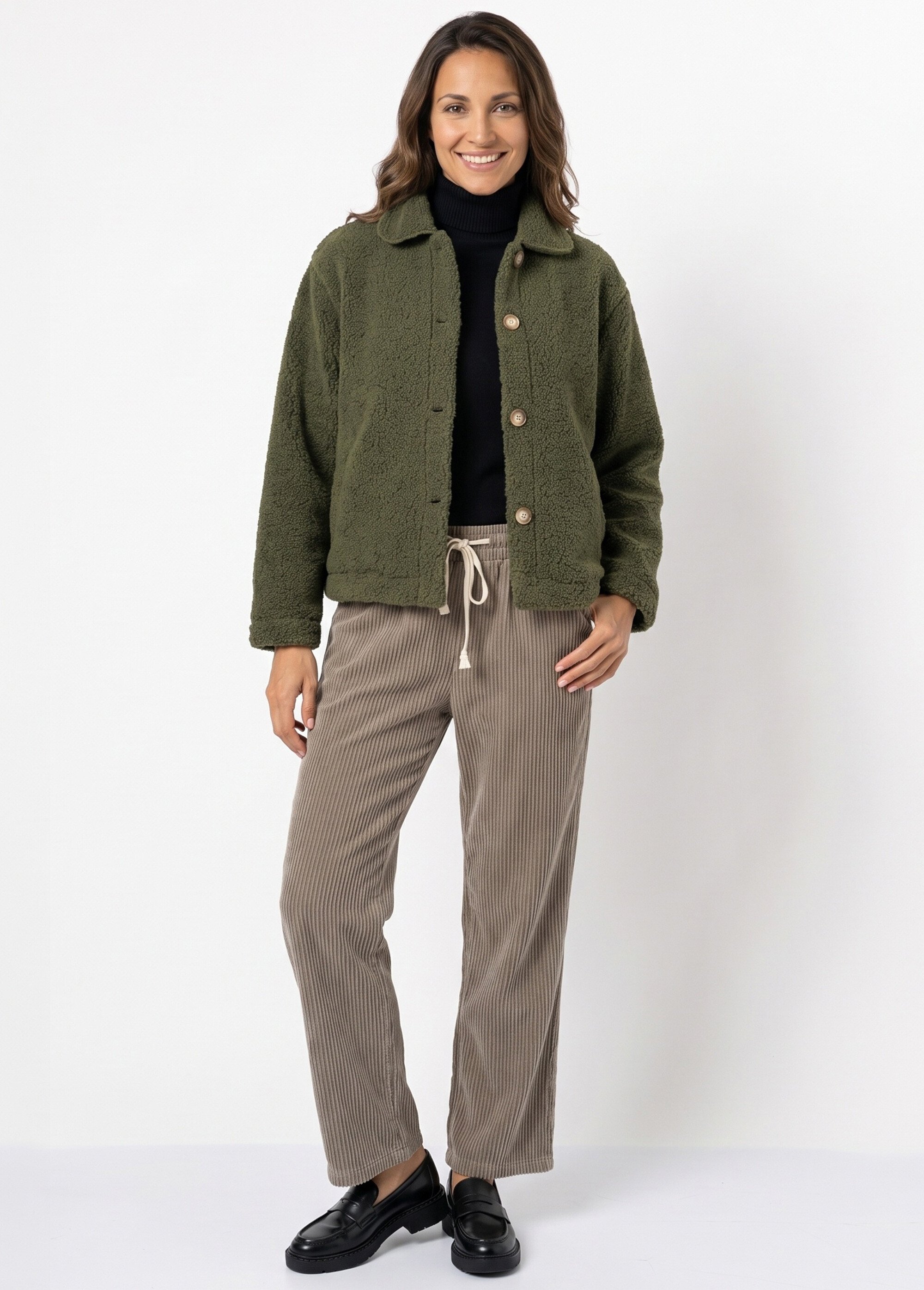 Veste maille bouclette intérieur polaire Femme Vert IA-R7013 SI1
