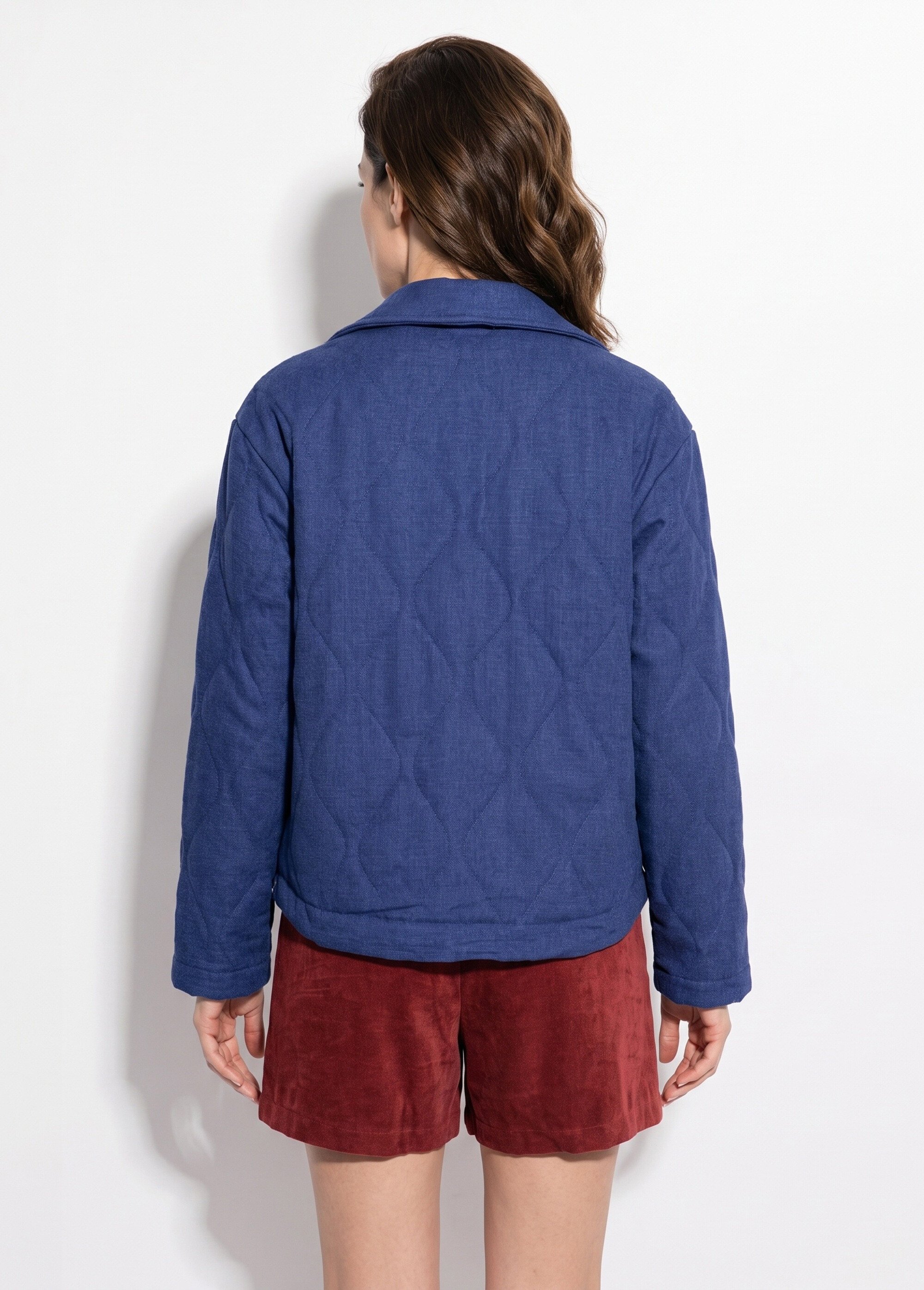 Veste matelassée poignets revers vichy Femme Bleu IA-T159 DO1
