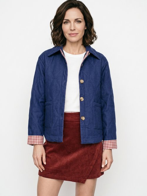 Veste matelassée poignets revers vichy Femme Bleu IA-T159 FA1