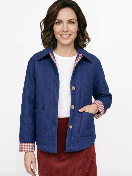 Veste matelassée poignets revers vichy Femme Bleu IA-T159 MV1