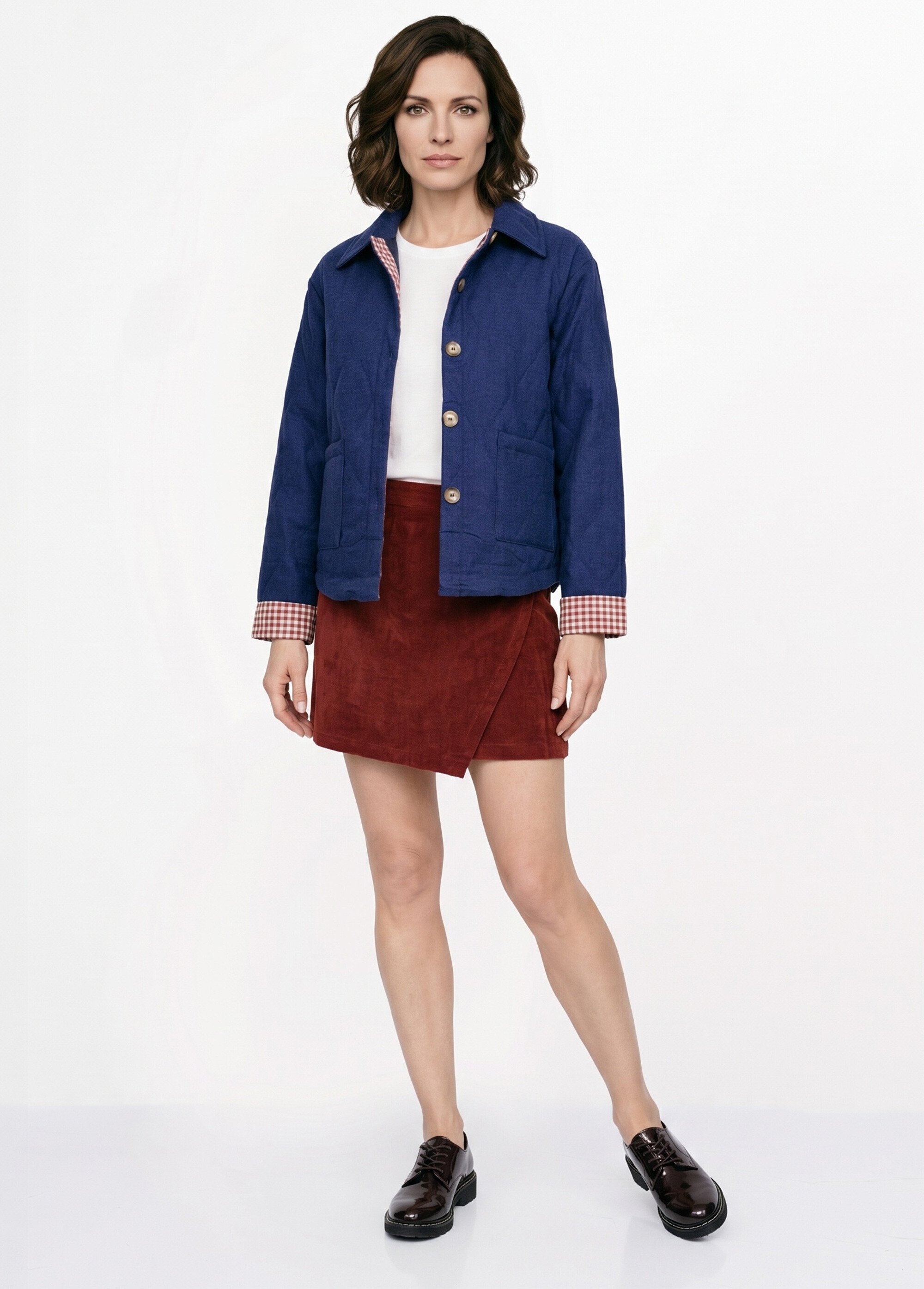 Veste matelassée poignets revers vichy Femme Bleu IA-T159 SI1