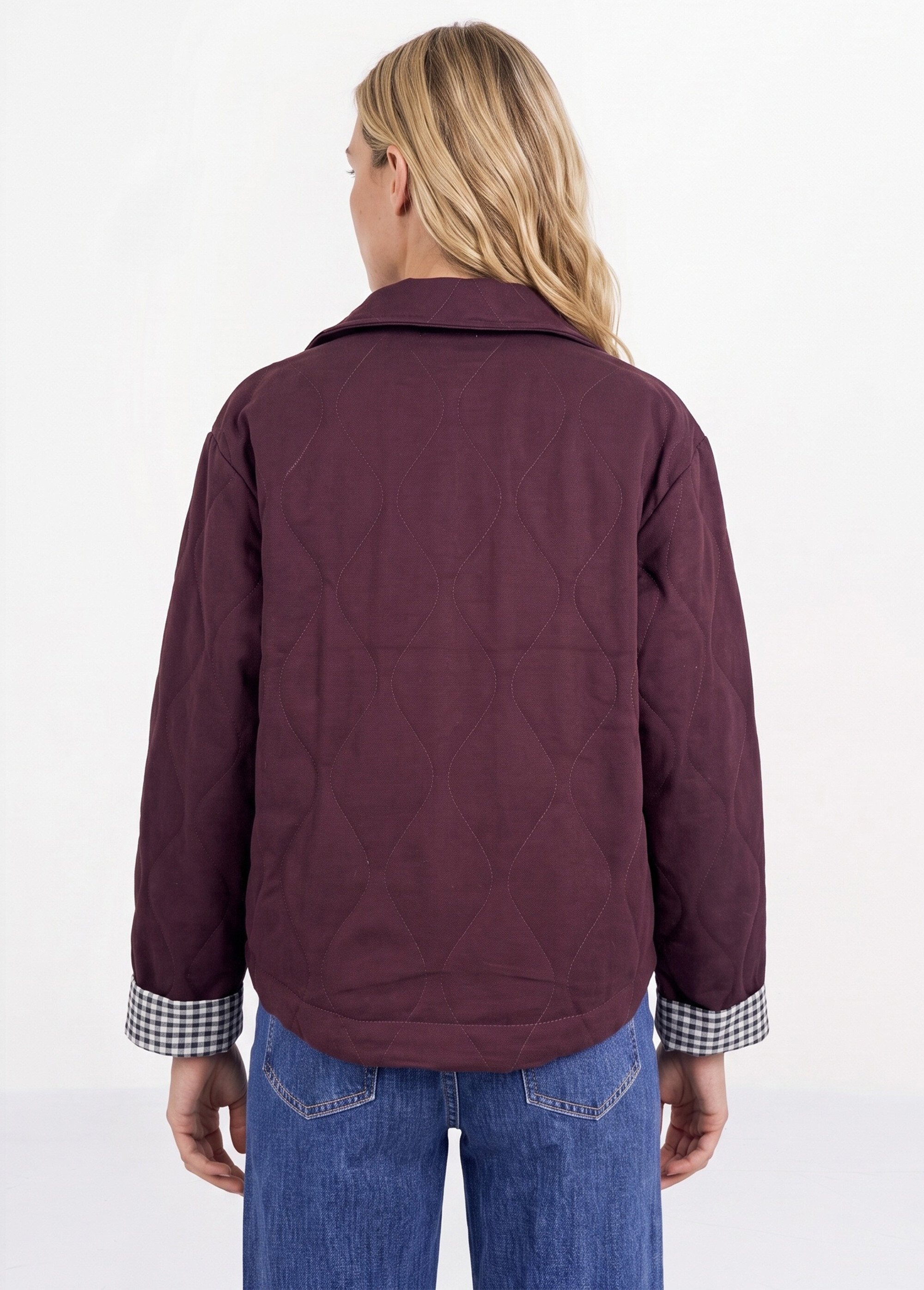 Veste matelassée poignets revers vichy Femme Rouge IA-T159 DO1