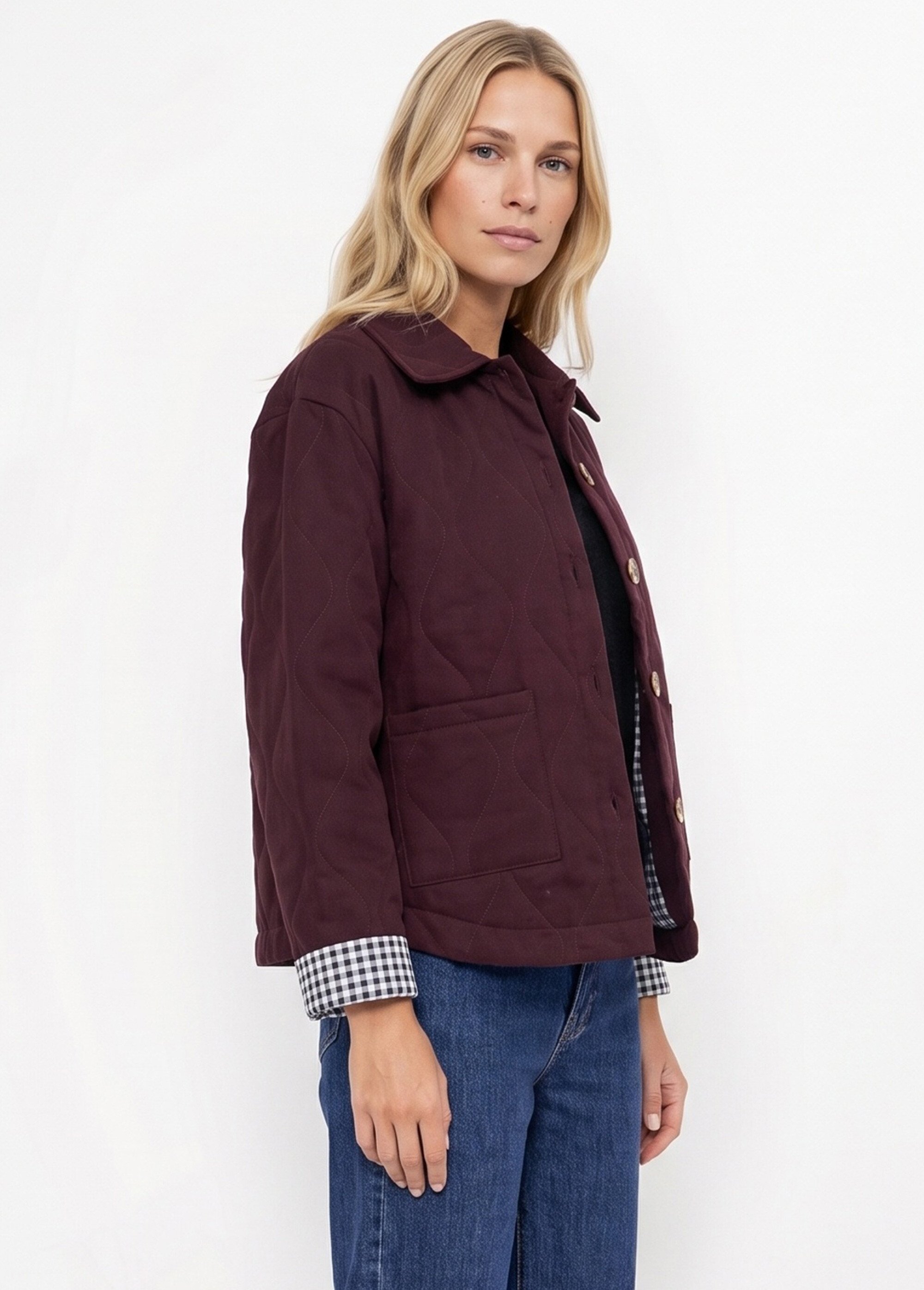 Veste matelassée poignets revers vichy Femme Rouge IA-T159 DR1