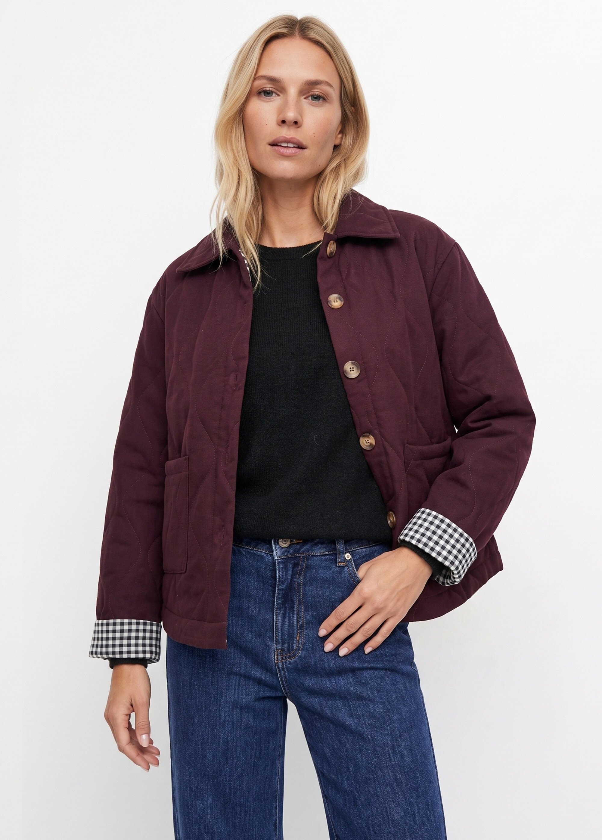 Veste matelassée poignets revers vichy Femme Rouge IA-T159 FA1