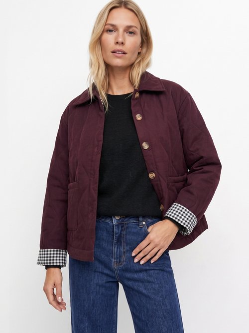 Veste matelassée poignets revers vichy Femme Rouge IA-T159 FA1