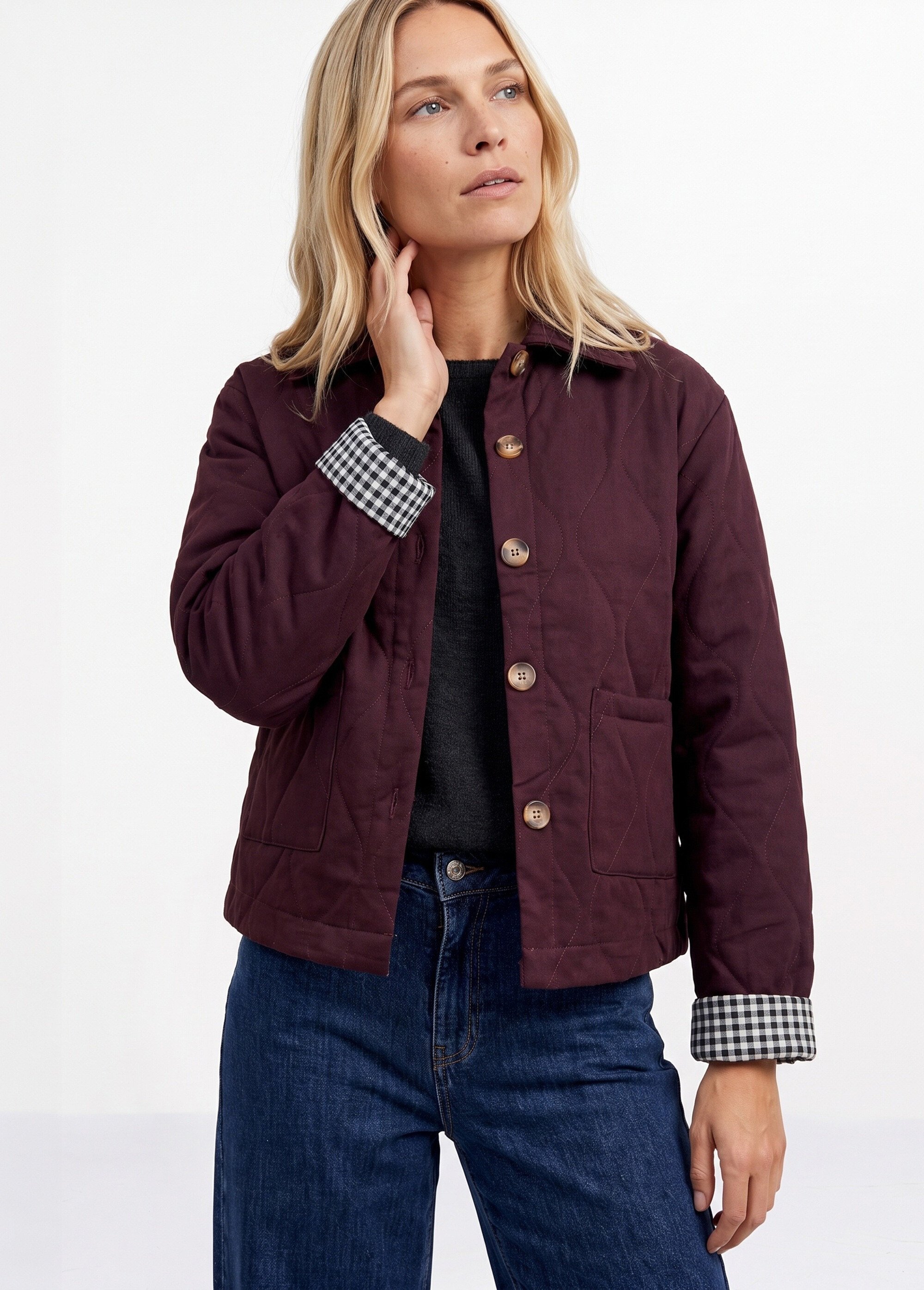 Veste matelassée poignets revers vichy Femme Rouge IA-T159 MV1