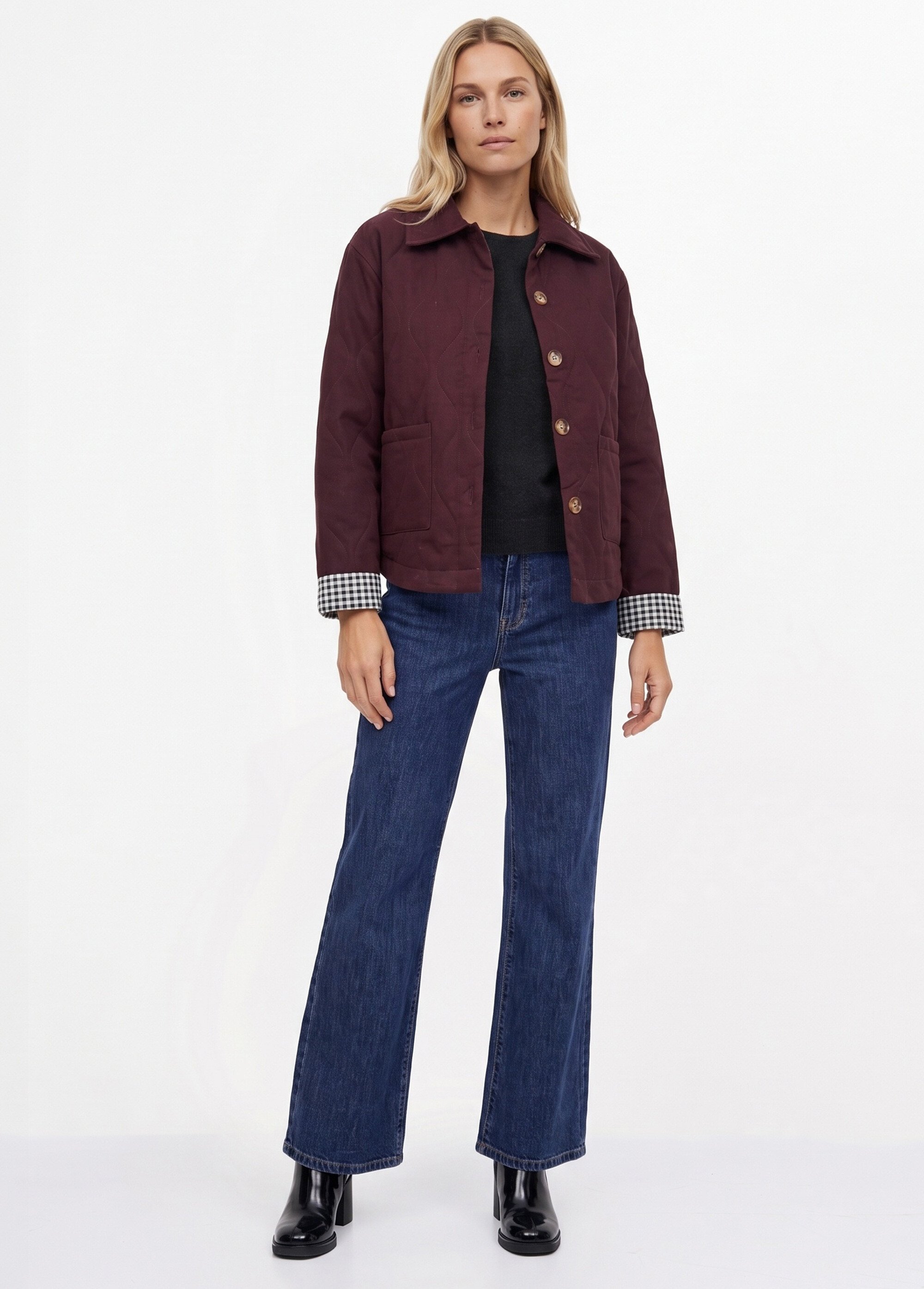 Veste matelassée poignets revers vichy Femme Rouge IA-T159 SI1