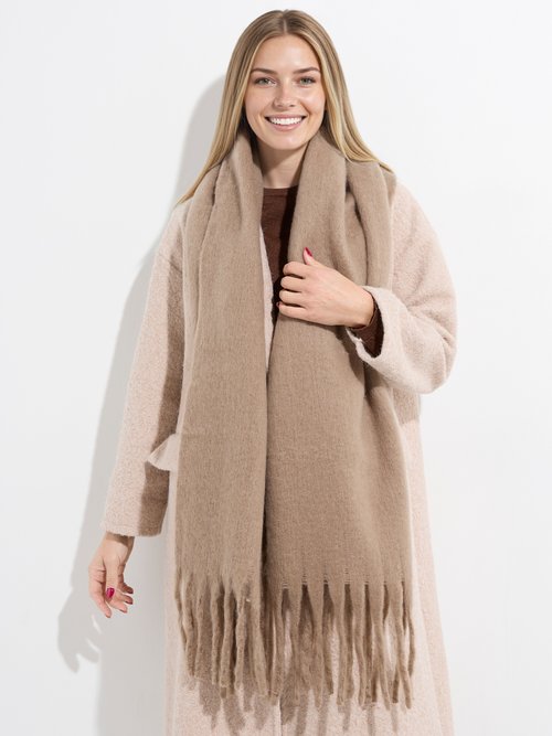 Echarpe XXL unie à grosses franges Femme Marron NES180LSW2412 FA1