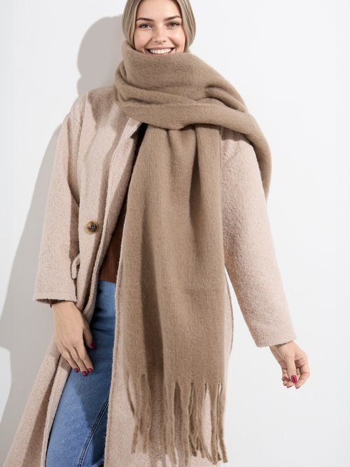 Echarpe XXL unie à grosses franges Femme Marron NES180LSW2412 MV1