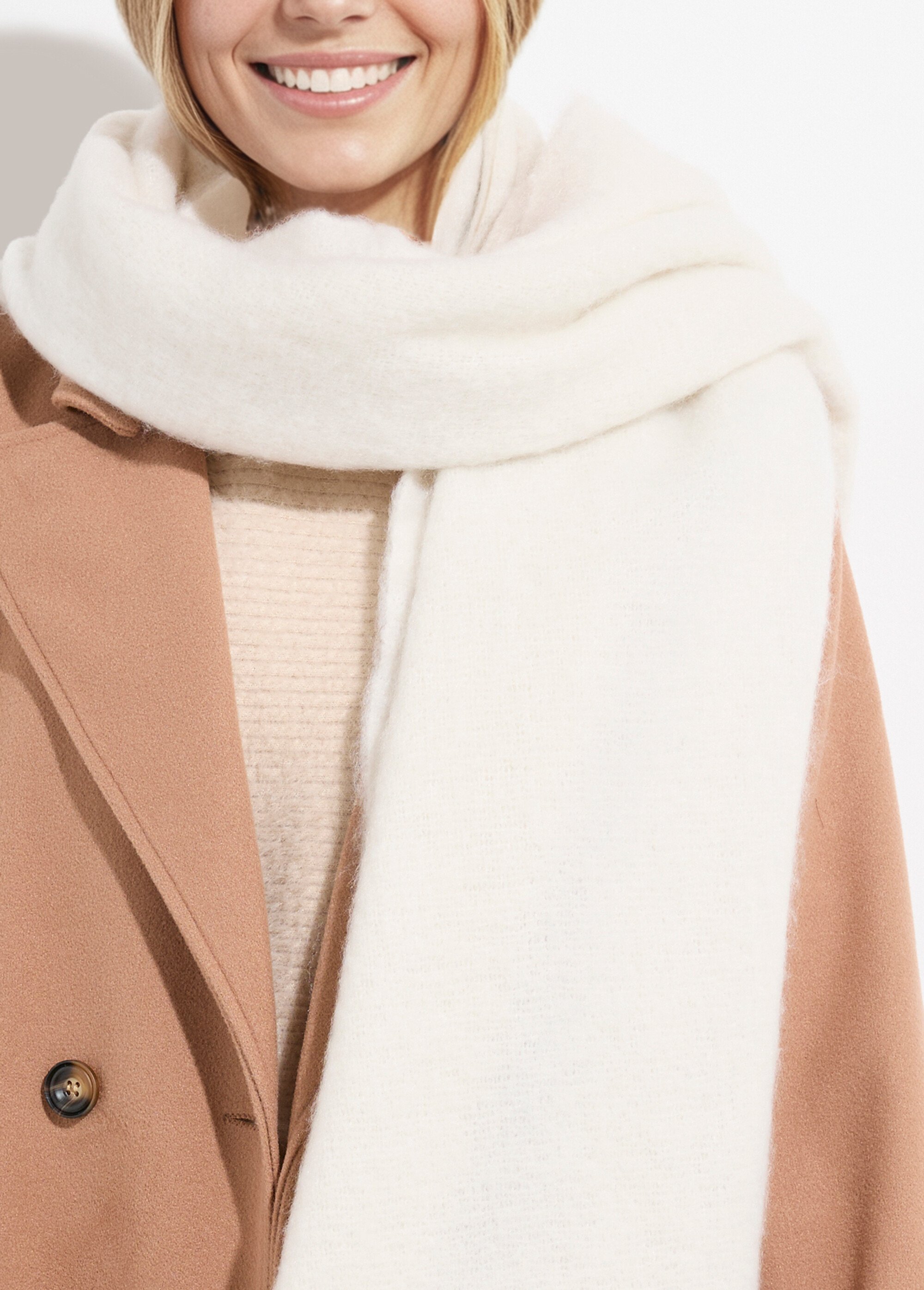 Echarpe XXL unie à grosses franges Femme Blanc NES180LSW2412 DE2