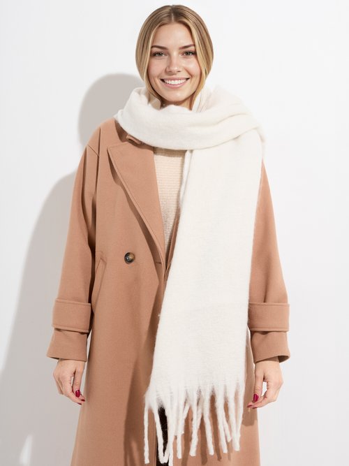 Echarpe XXL unie à grosses franges Femme Blanc NES180LSW2412 FA1