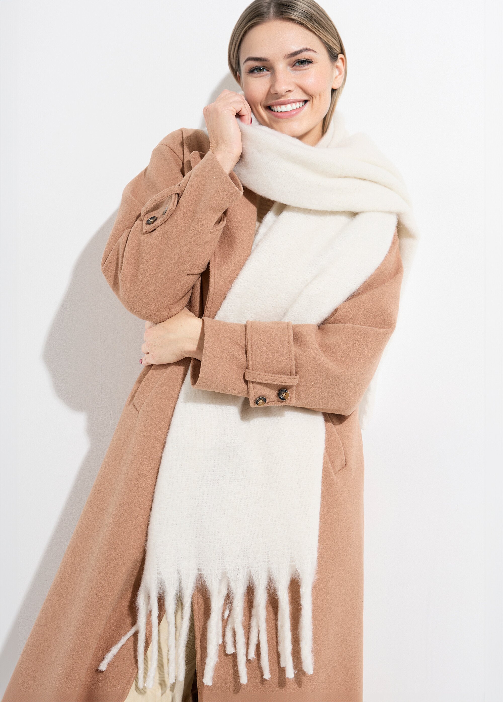 Echarpe XXL unie à grosses franges