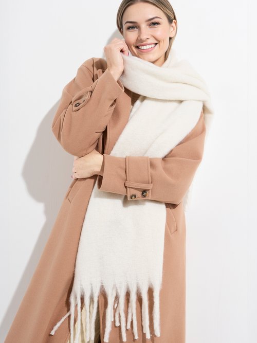 Echarpe XXL unie à grosses franges Femme Blanc NES180LSW2412 MV1