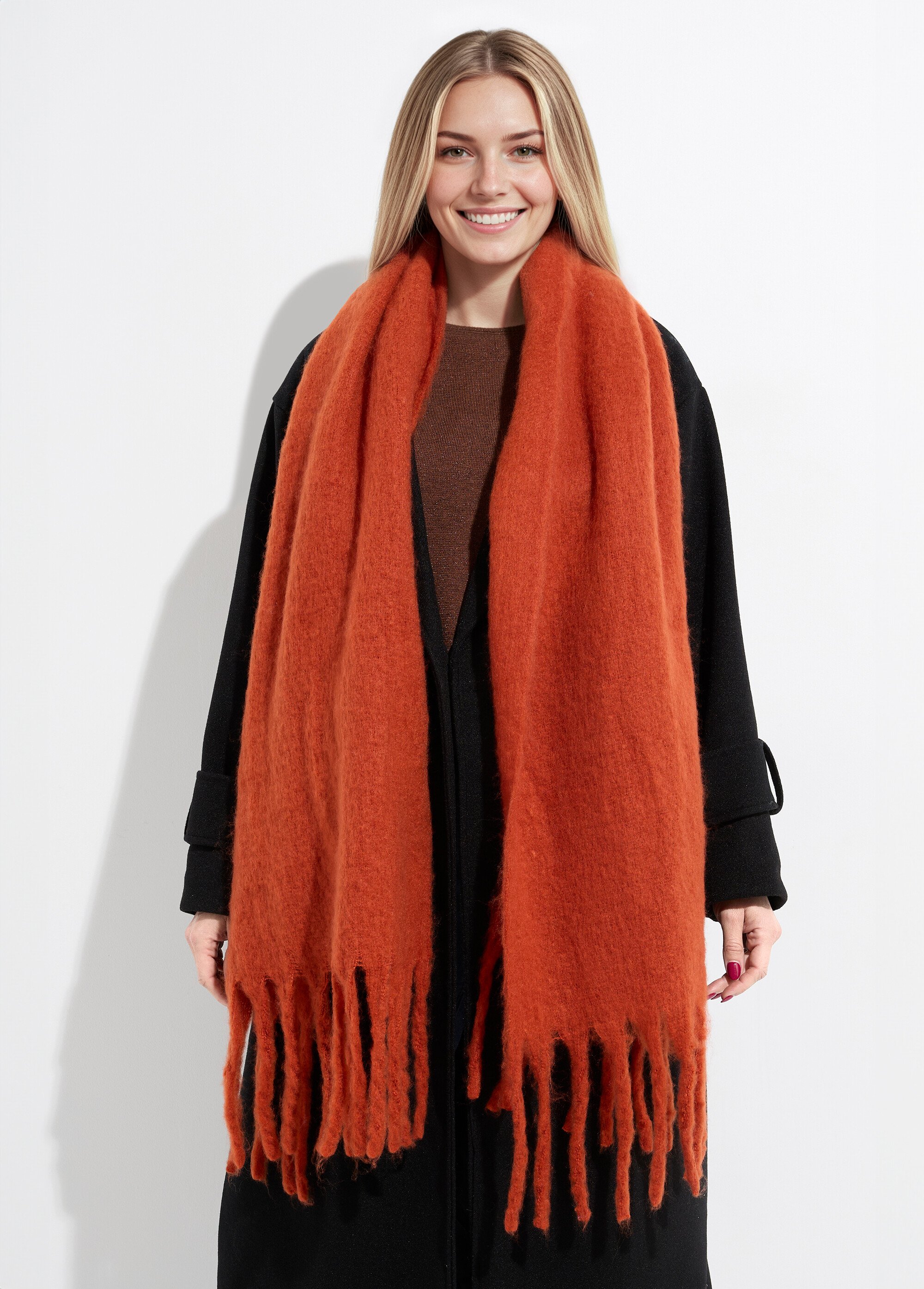 Echarpe XXL unie à grosses franges Femme Orange NES180LSW2412 FA1