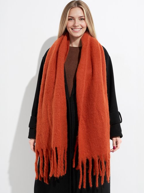 Echarpe XXL unie à grosses franges Femme Orange NES180LSW2412 FA1