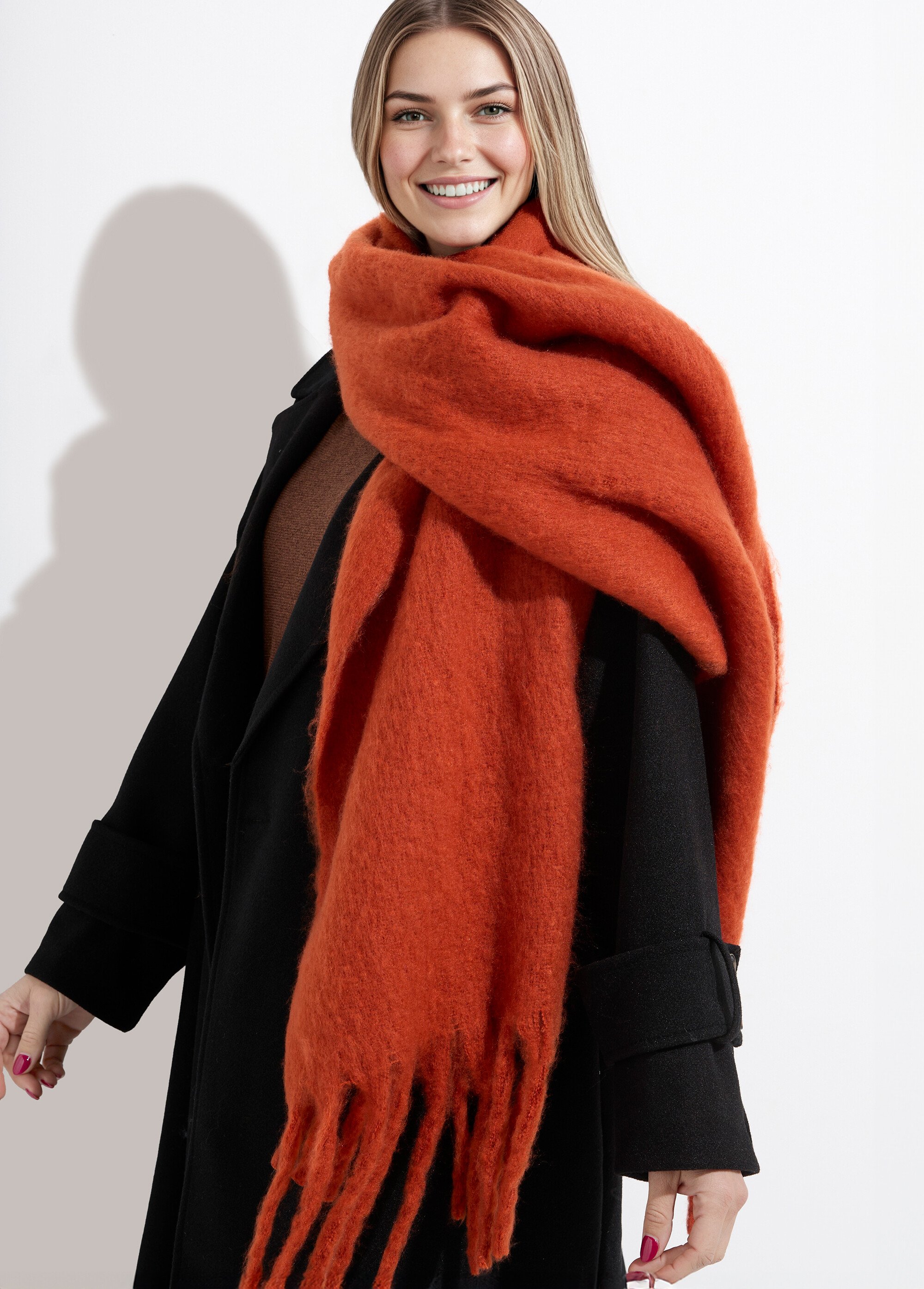 Echarpe XXL unie à grosses franges Femme Orange NES180LSW2412 MV1