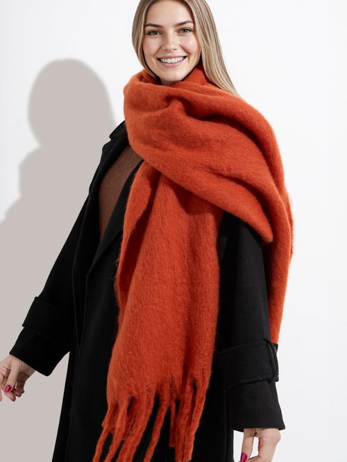 Echarpe XXL unie à grosses franges Femme Orange NES180LSW2412 MV1