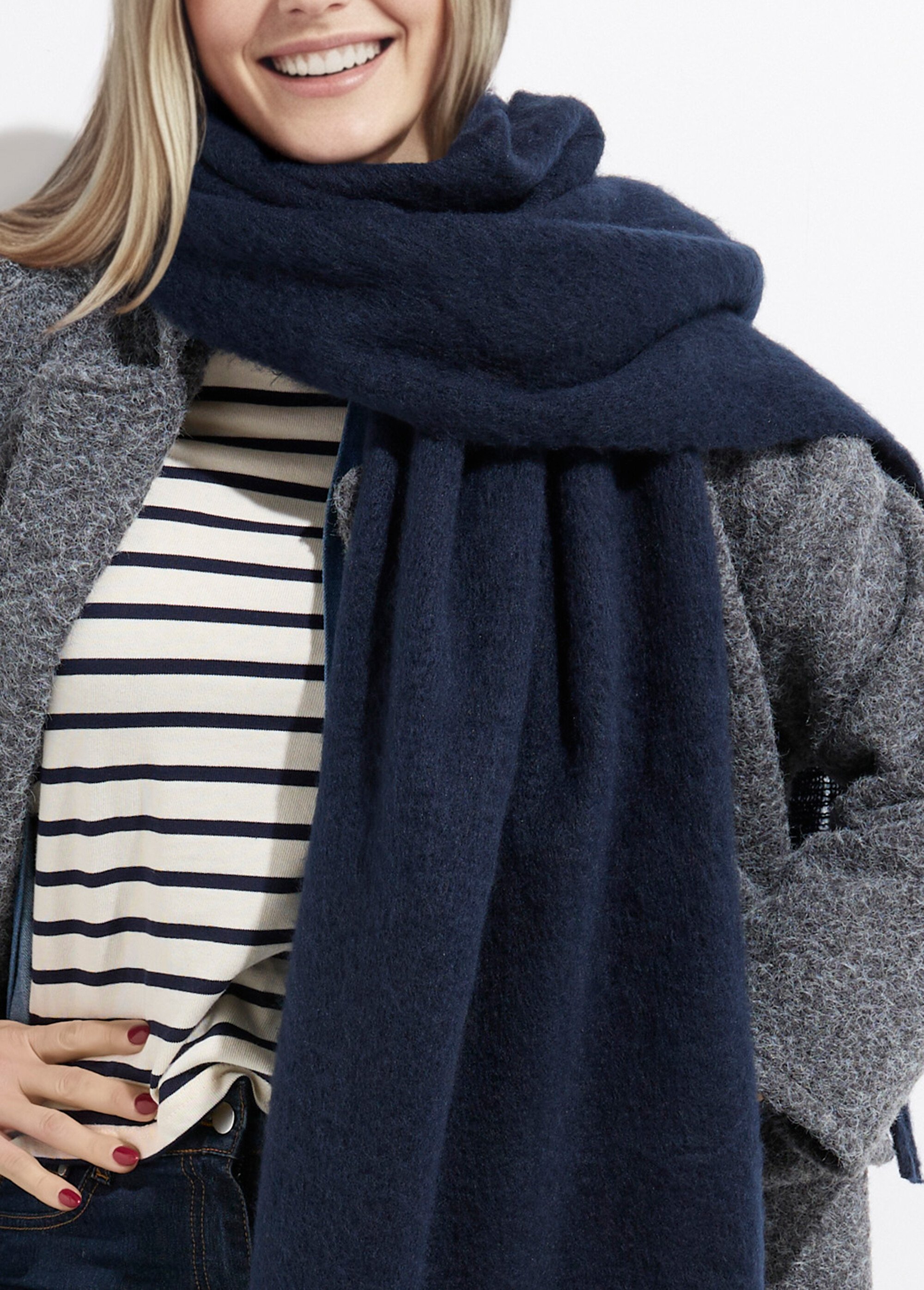 Echarpe XXL unie à grosses franges Femme Bleu NES180LSW2412 DE2