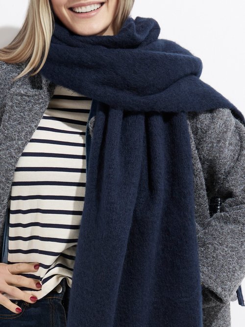 Echarpe XXL unie à grosses franges Femme Bleu NES180LSW2412 DE2