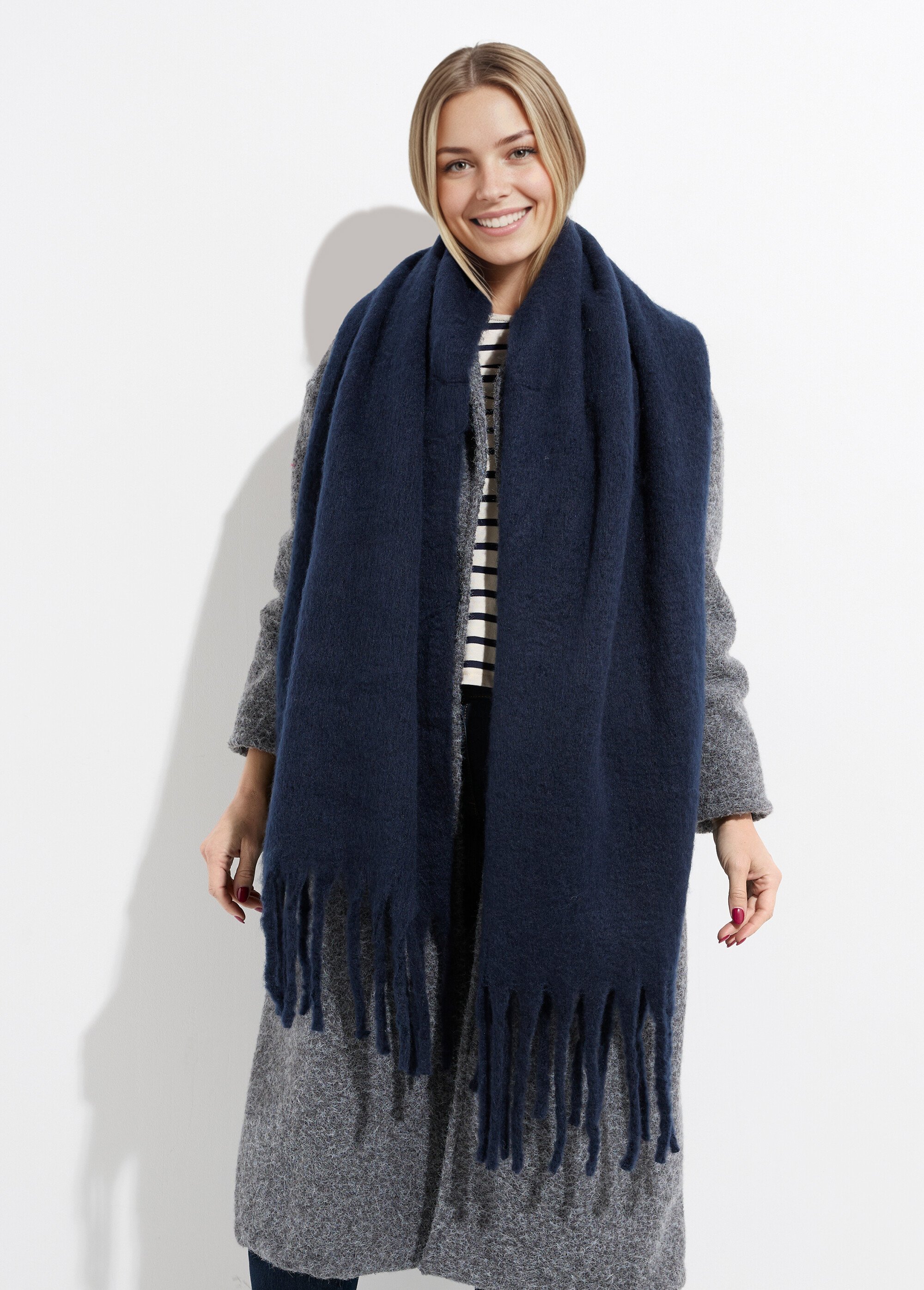 Echarpe XXL unie à grosses franges Femme Bleu NES180LSW2412 FA1