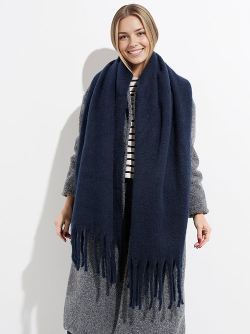 Echarpe XXL unie à grosses franges Femme Bleu NES180LSW2412 FA1