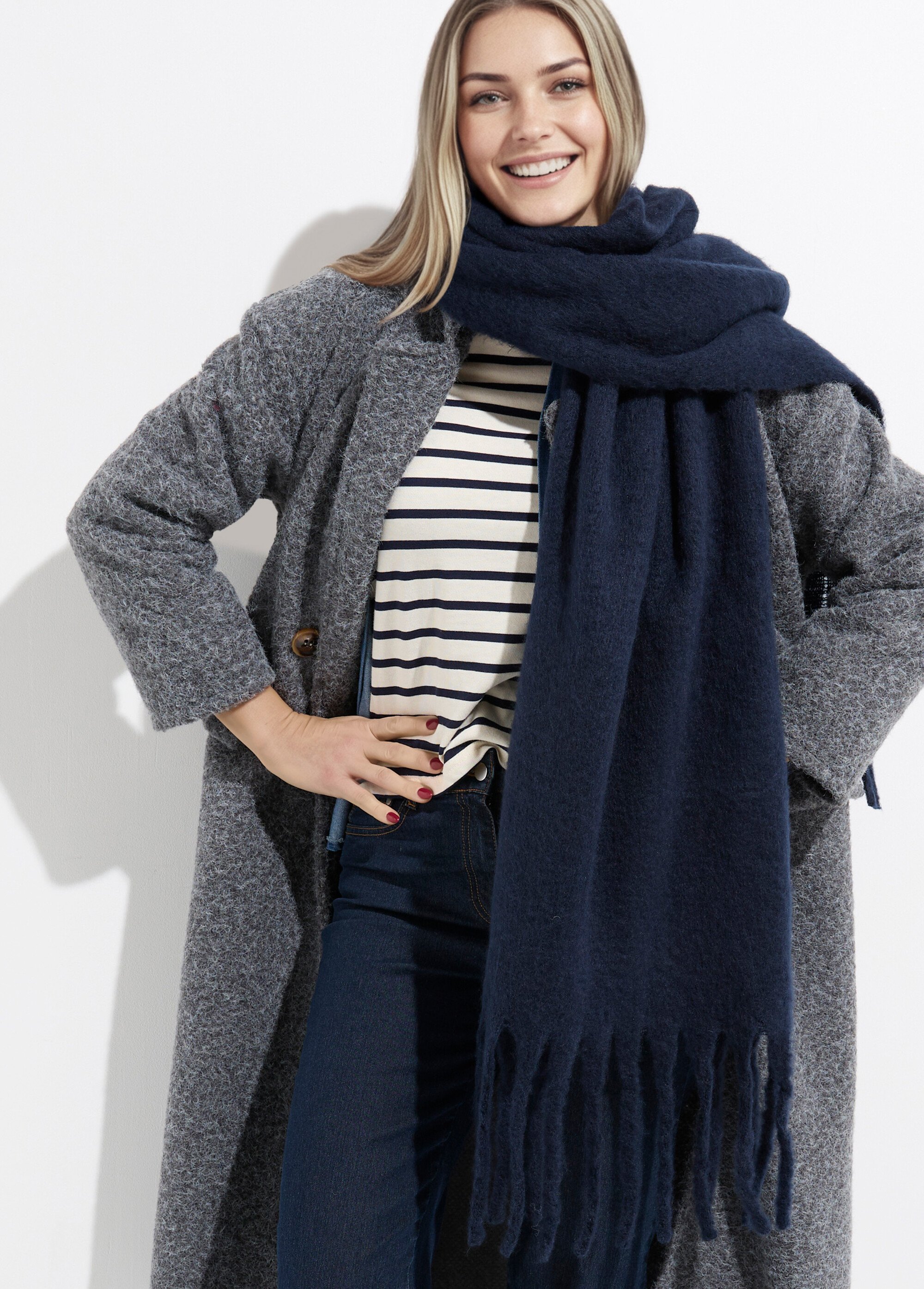 Echarpe XXL unie à grosses franges Femme Bleu NES180LSW2412 MV1