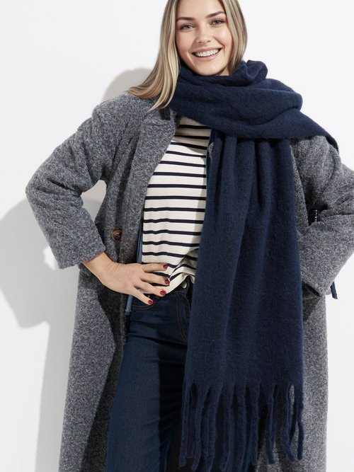 Echarpe XXL unie à grosses franges Femme Bleu NES180LSW2412 MV1