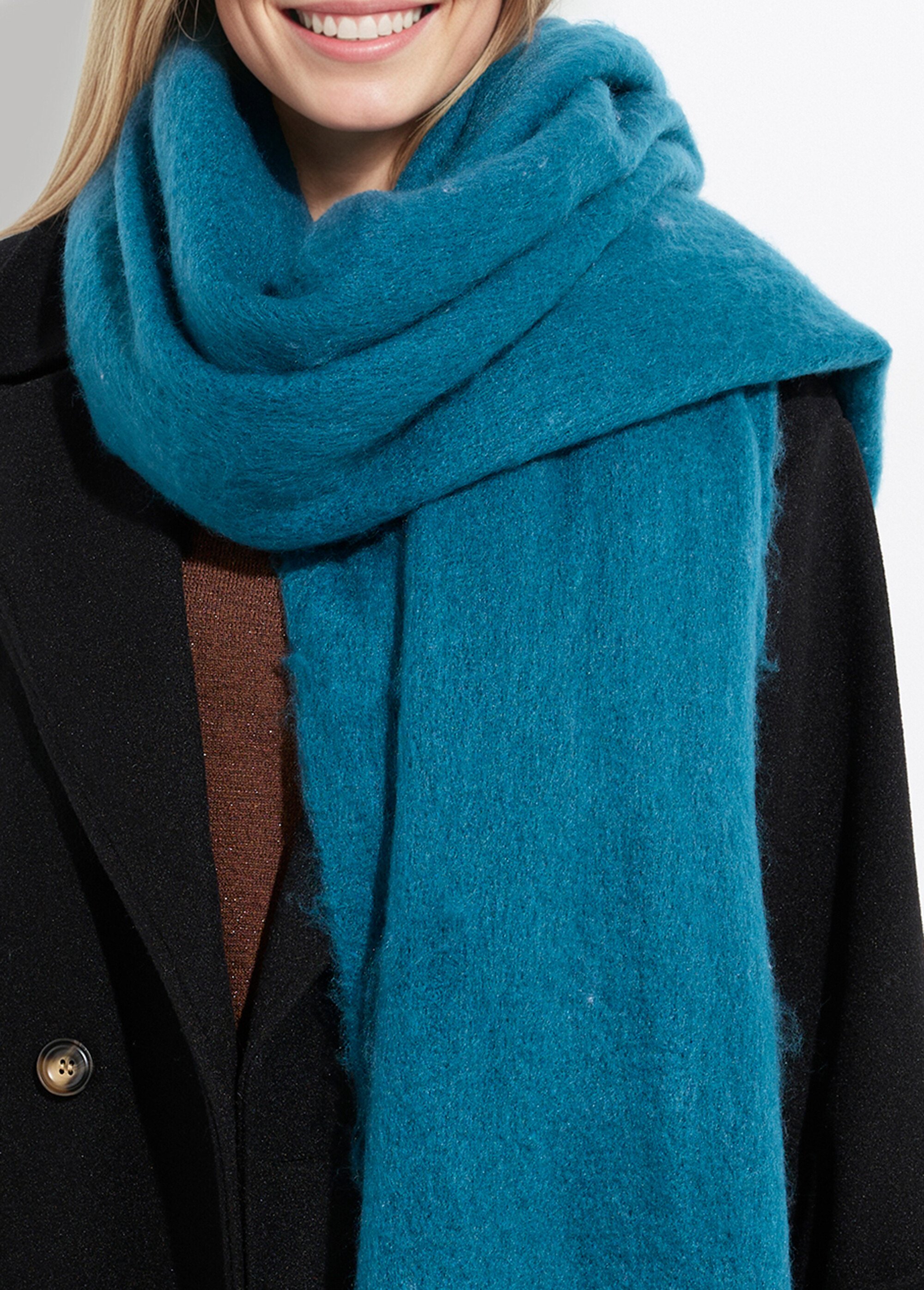 Echarpe XXL unie à grosses franges Femme Bleu NES180LSW2412 DE2