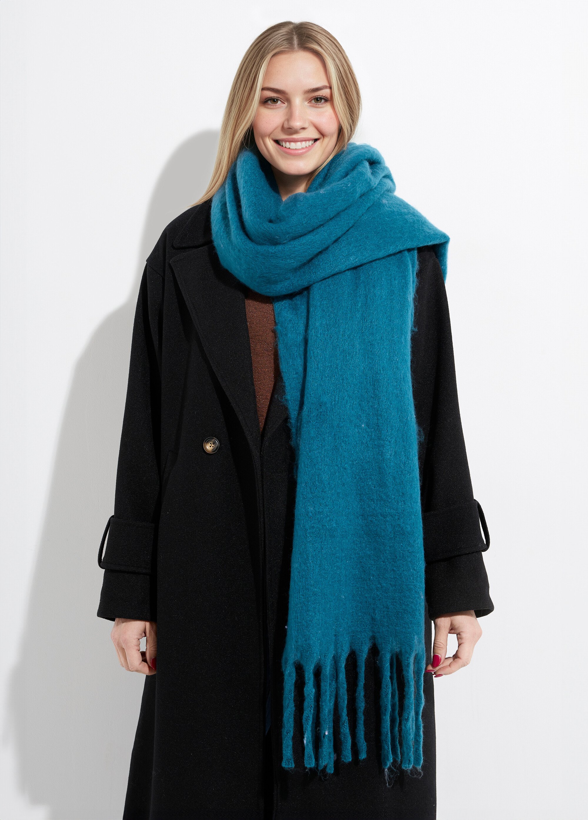 Echarpe XXL unie à grosses franges Femme Bleu NES180LSW2412 FA1